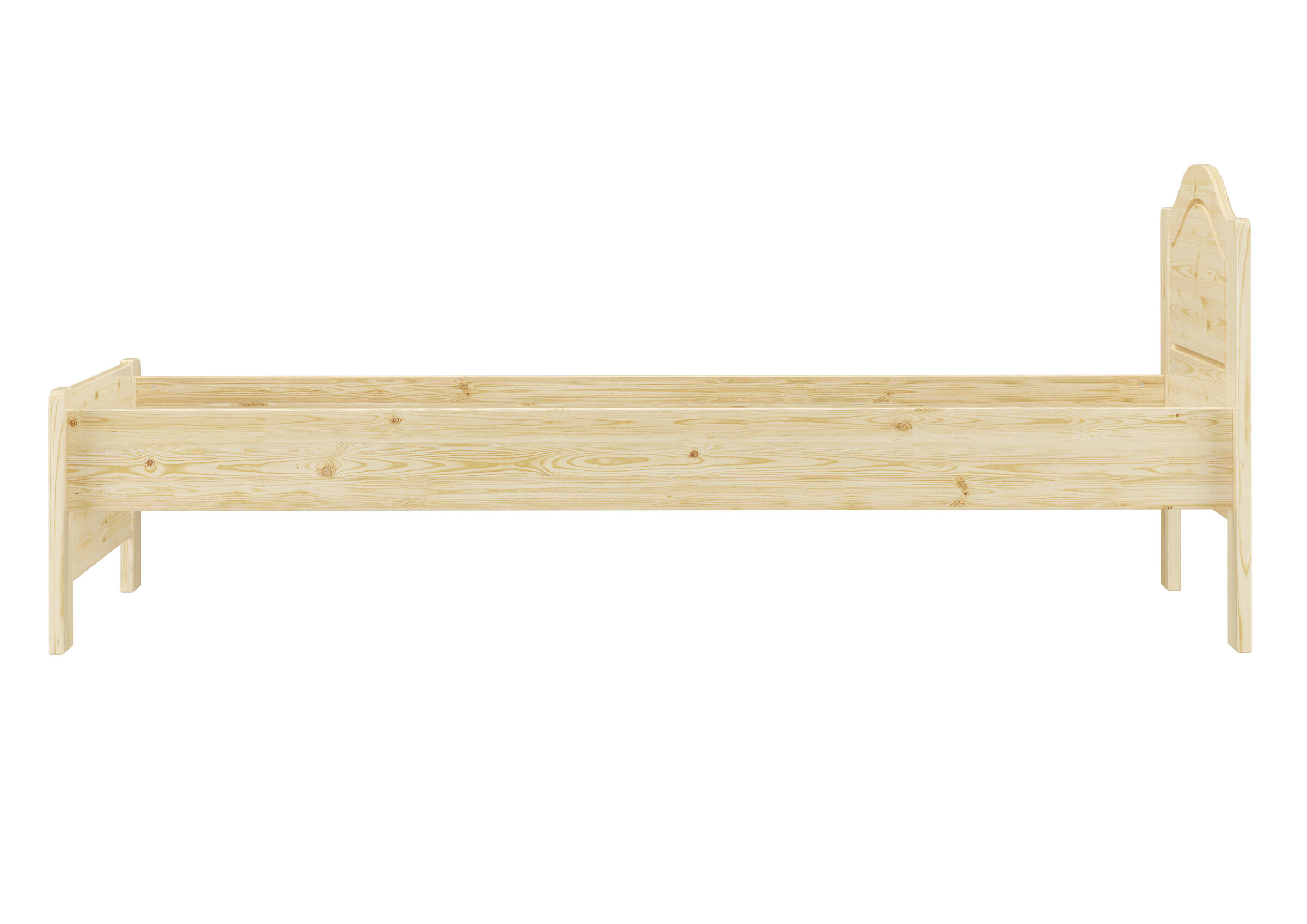 Holzbett, Kiefer, Einzelbett, Lichtholz, Bettgestell, Seitenbild des Massivholzbettes 90x200