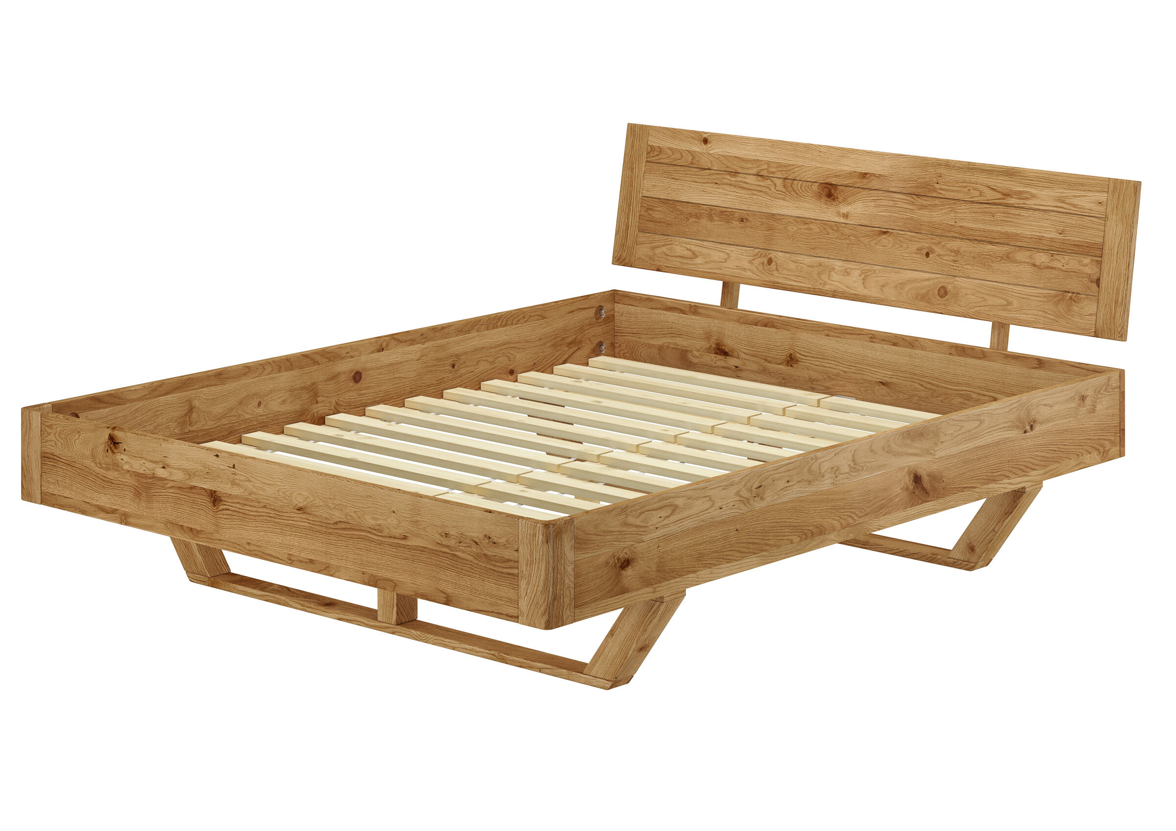 Holzbettrahmen, Bett, Kopfteil, Lattenrostbett, Holzstruktur, Eiche Doppelbett 160x200 schwebend mit Rollroste