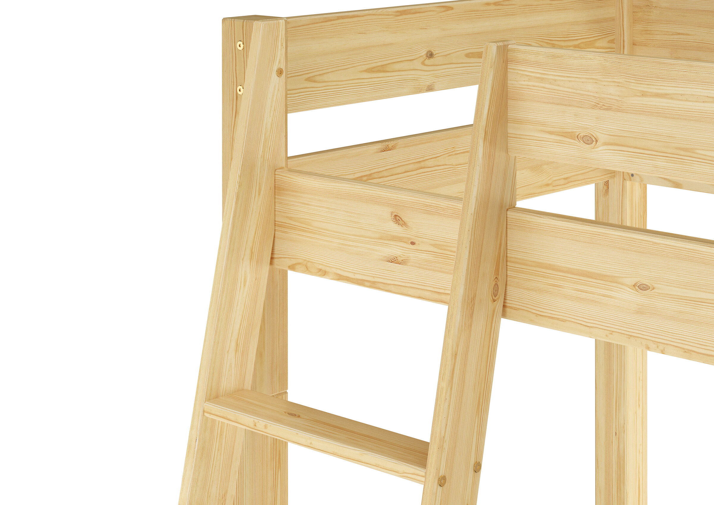 Holzleiter, Kiefernholz, Leiter, Holzstufen, Naturholz, Detailbild Hochbett Einzelbett Kiefer natur