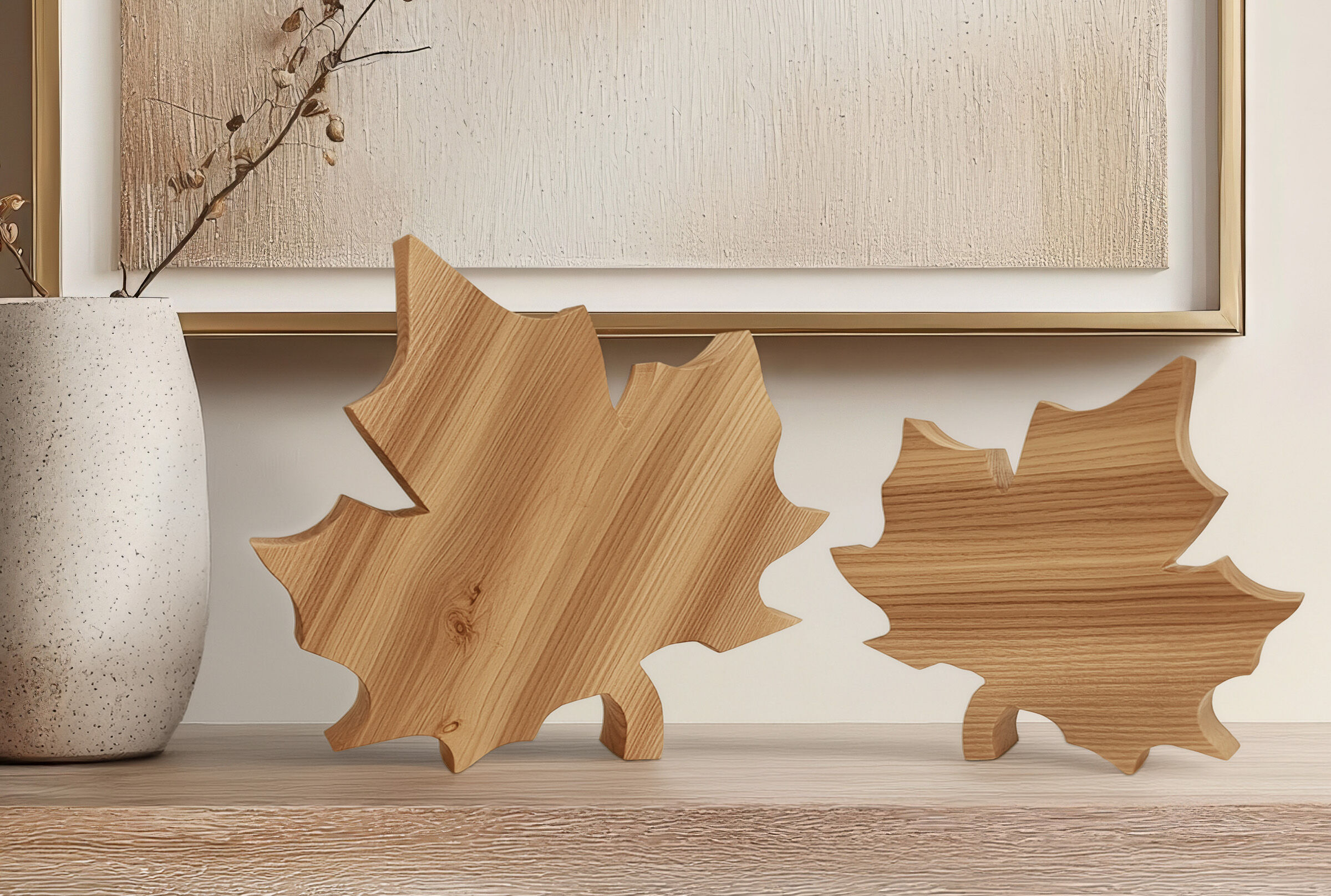Holzdeko, Blattform, Holzskulptur, Dekorfigur, Herbstdeko, Zwei Ahornblätter aus Esche