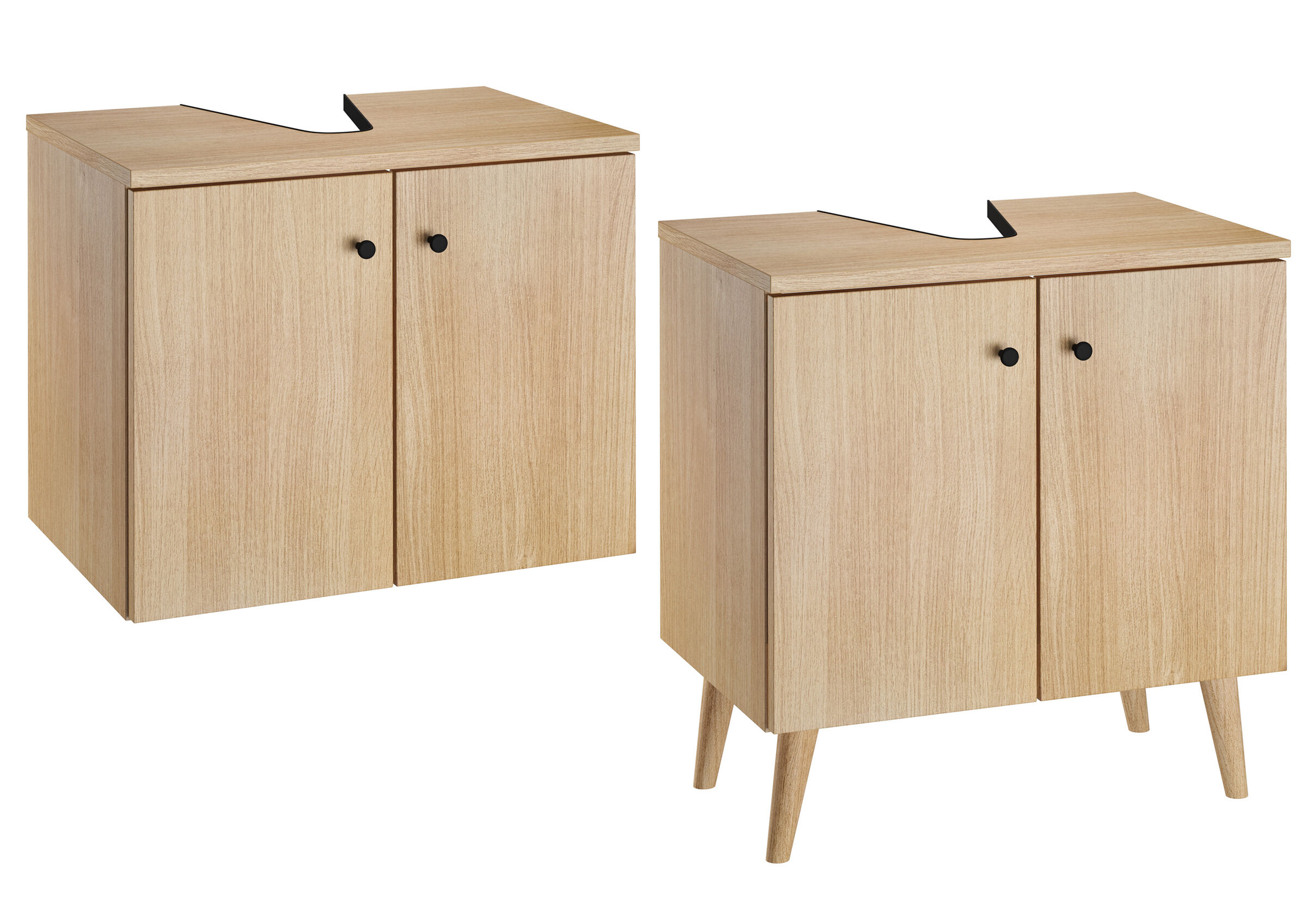 Kleine Schrank, Holzschrank, Küchenschrank, Zweitüriger Schrank, Holzbeine, Waschbecken-Unterbau stehend oder hängend