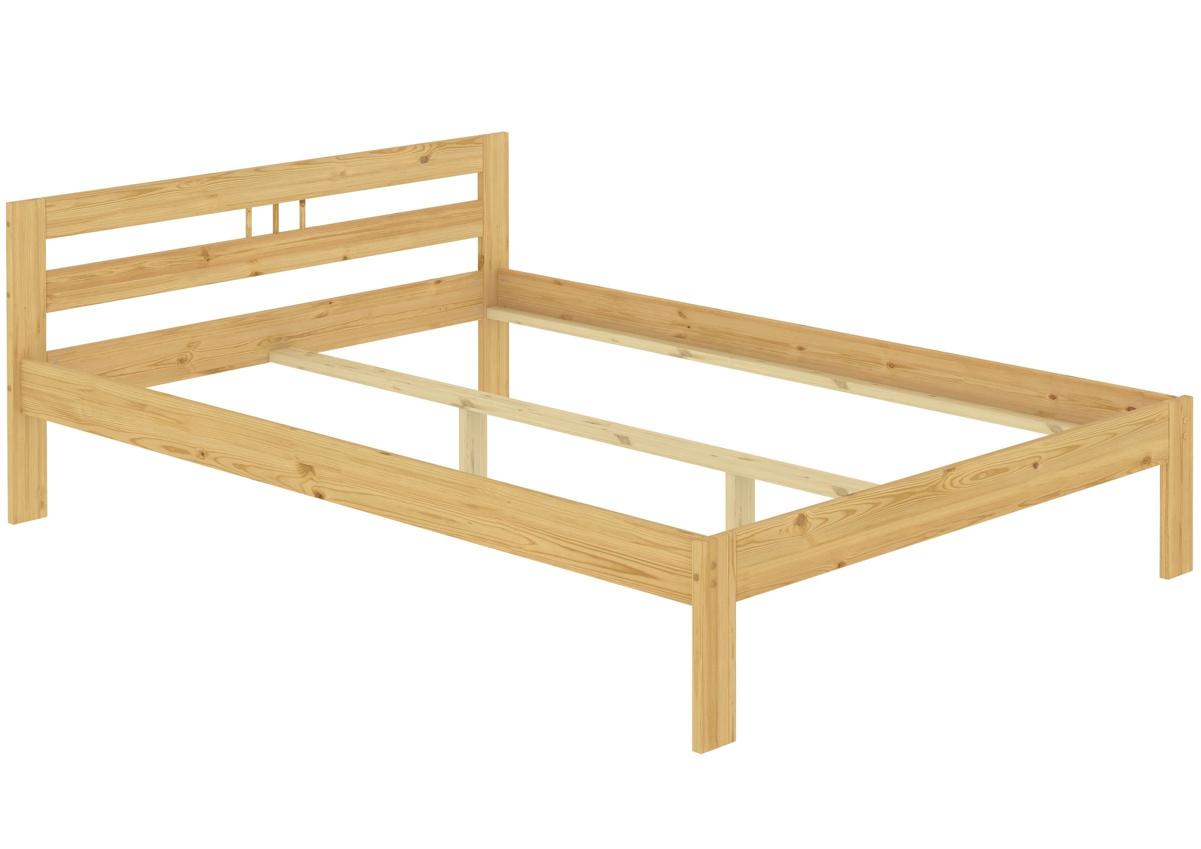 Holz-Bettgestell, Holzbett, Einzelbett, Naturholz, Bettgestell, Doppelbett Kiefer natur ohne Zubehör