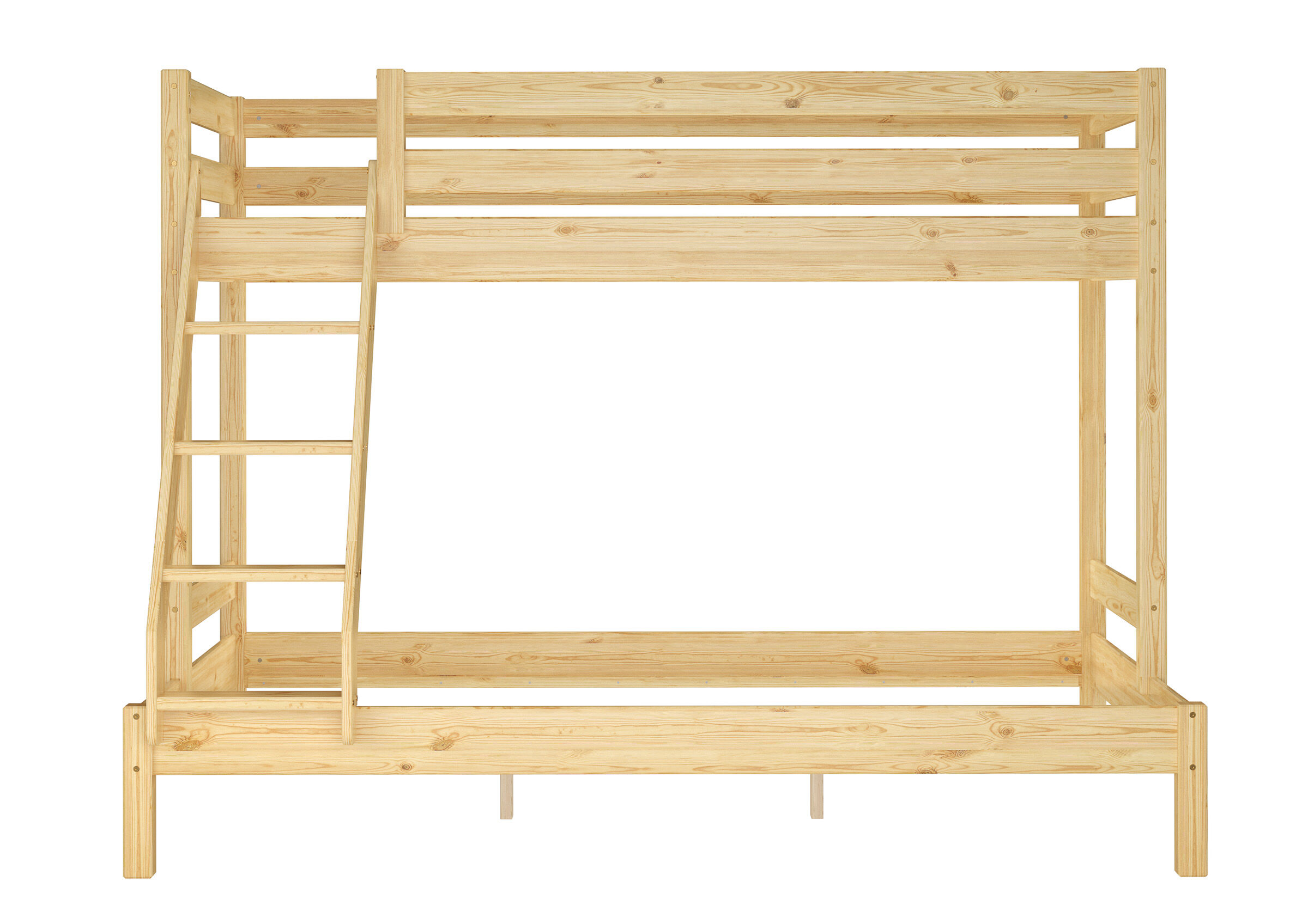 Moebel, Bett, Hochbett, Krippe, Babybett, Seitenansicht Kiefer Etagenbett natur ohne Zubehör