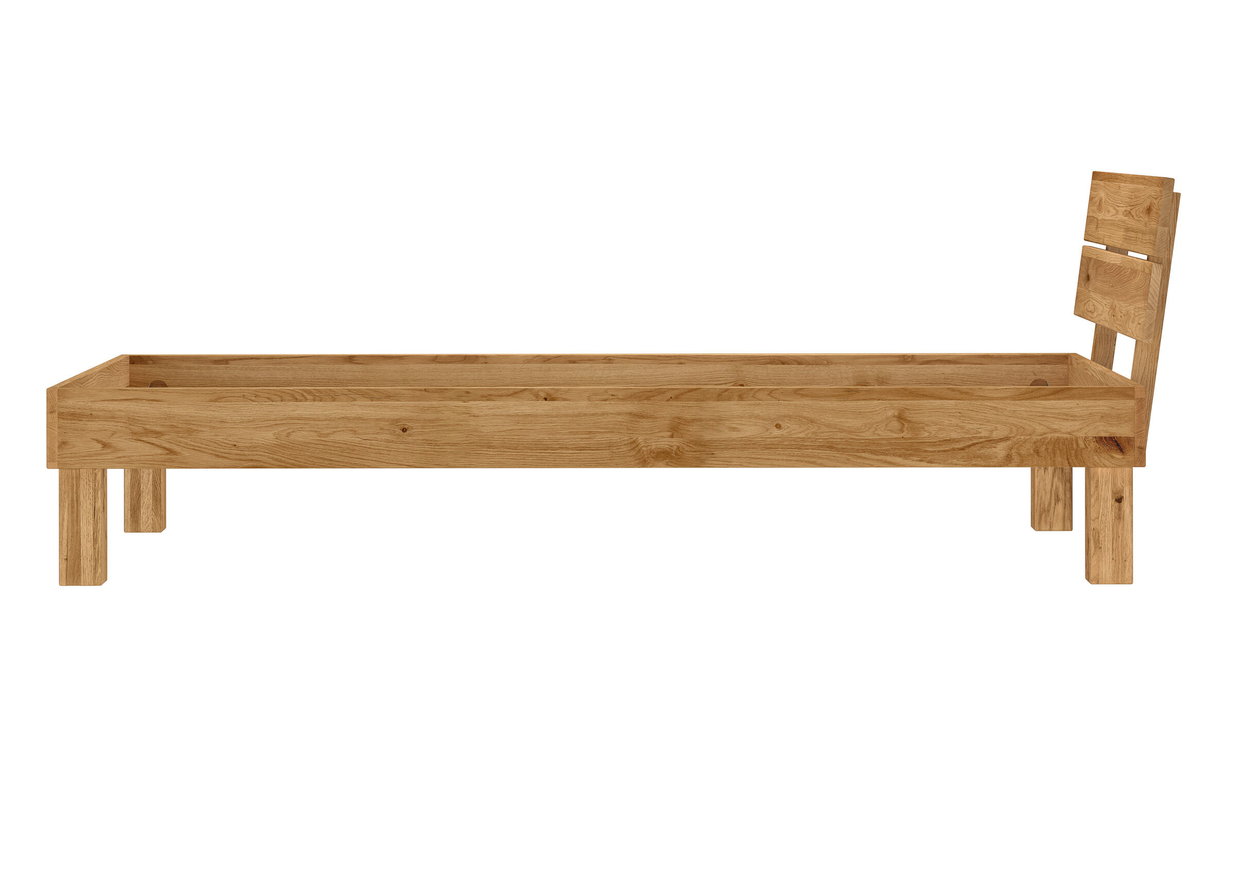 Holzbett, Holzbetthaus, Massivholz, Holzstuhl, Bettrahmen, Detailbild des Massivholzbettes 100x220