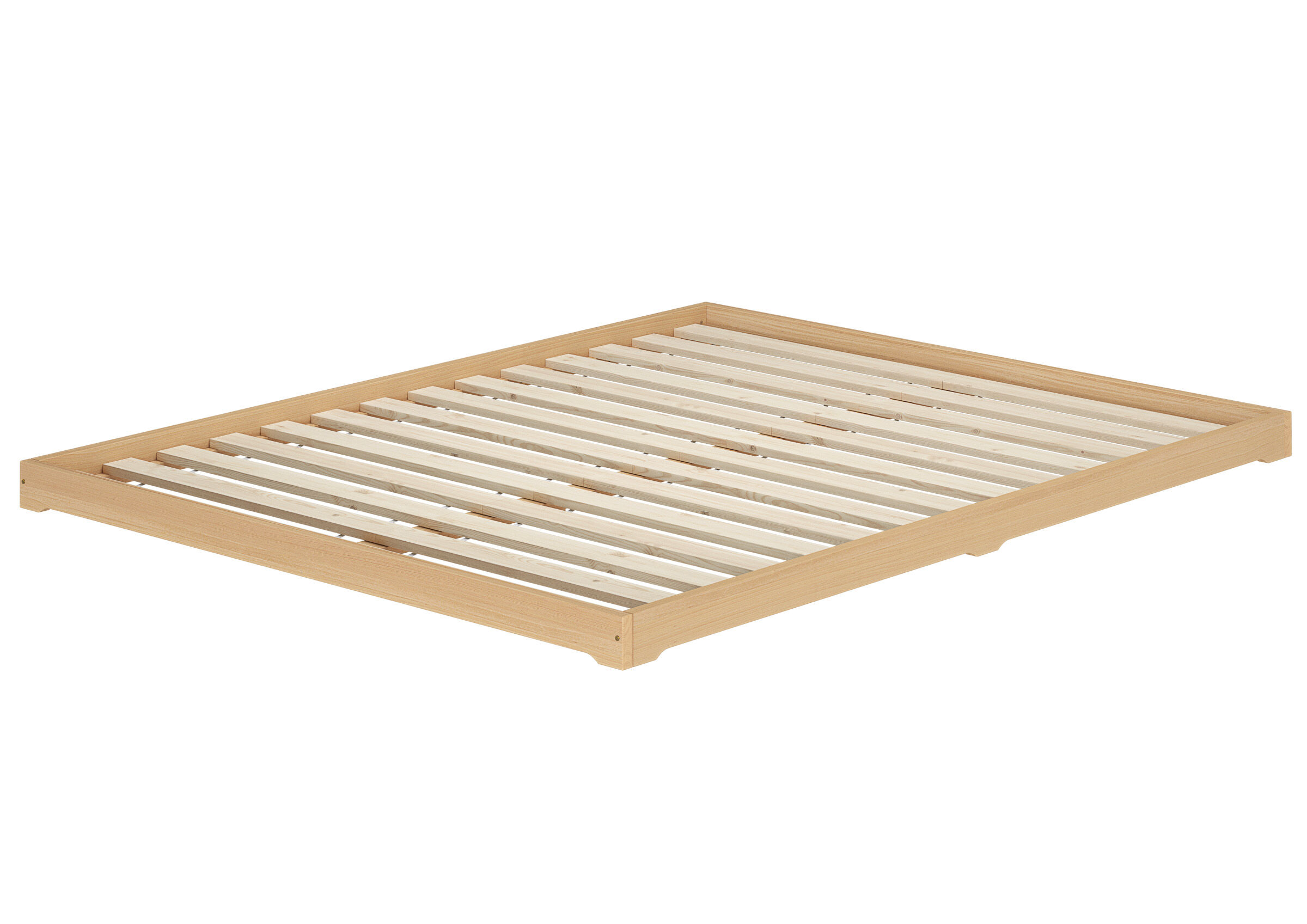 Holzbett, Bettgestell, Holzrahmen, Lattenrost, Bettleiter, Niederflurbett aus Buche mit Rollrost