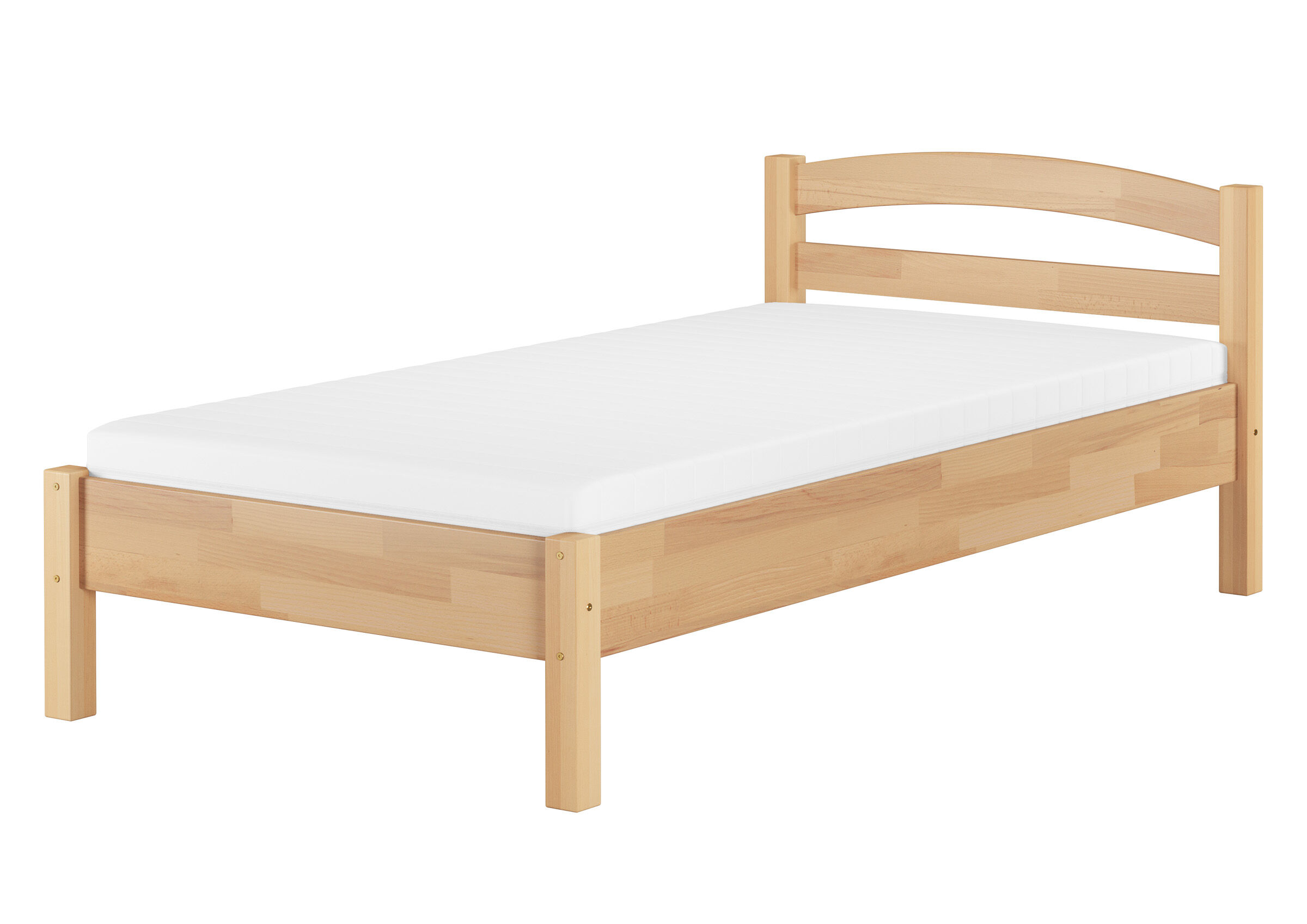 Holzbett, Birkenholz, Einzelbett, Bettgestell, Weißes Matratzenschutz, Bettenset mit Matratze