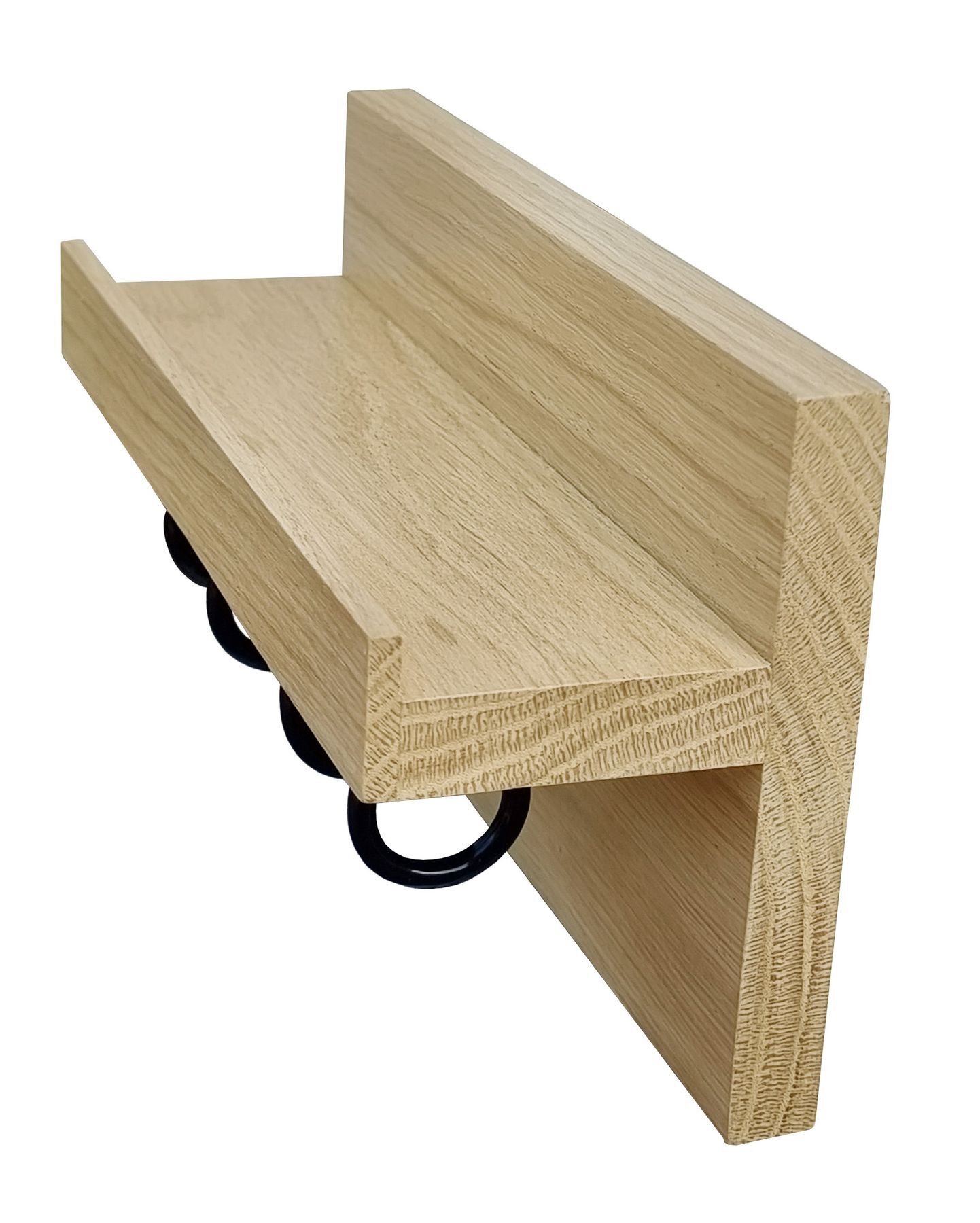 Holzregal, Kleiderhaken, Wandhalter, Holzbrett, Garderobenhalter, Wandregal aus Eiche mit 4 Haken im Detail