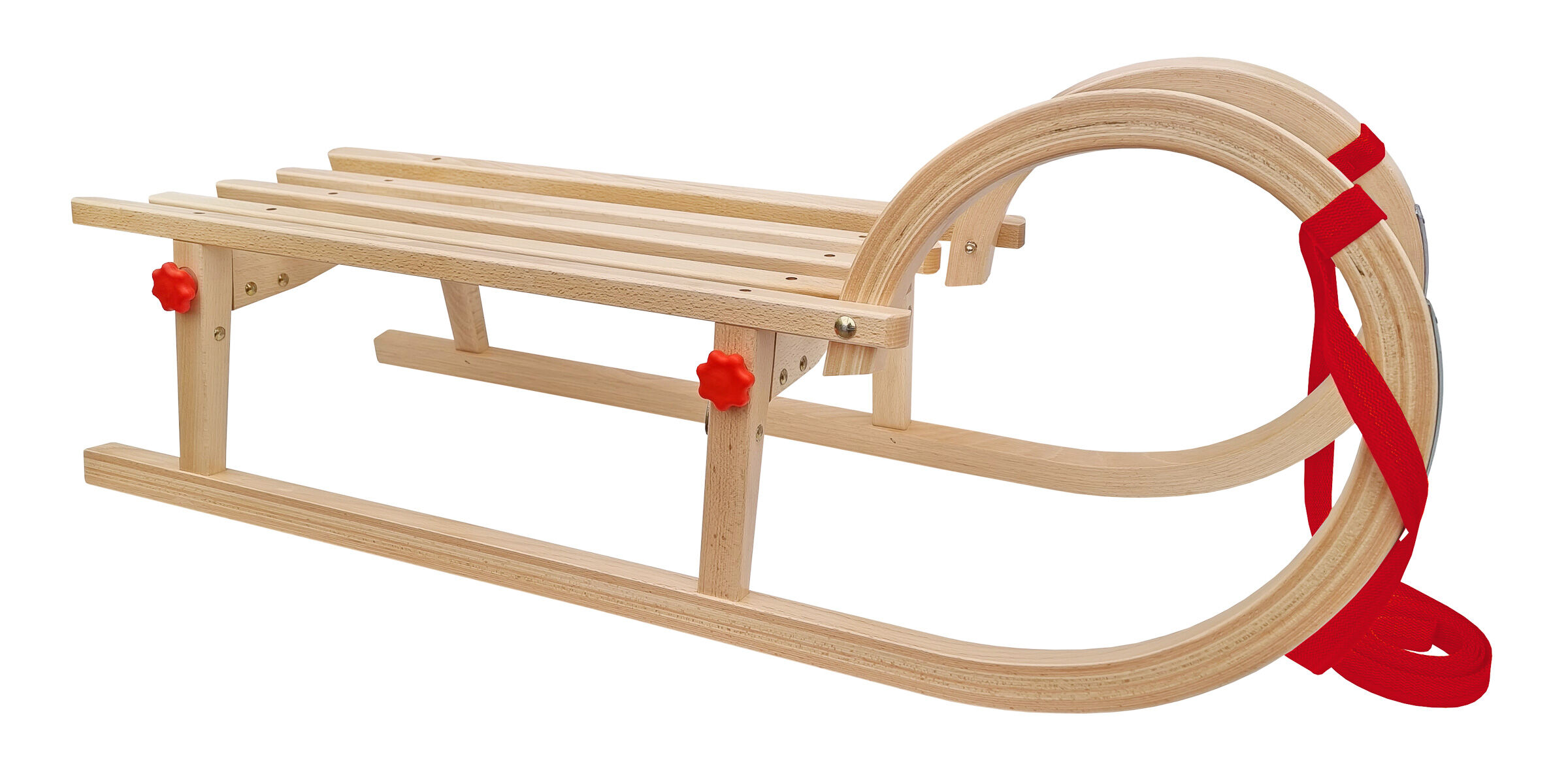 Schlitten, Holzschlitten, Roter Gurt, Holz, Gurtband, Hörner Schlitten 95 cm