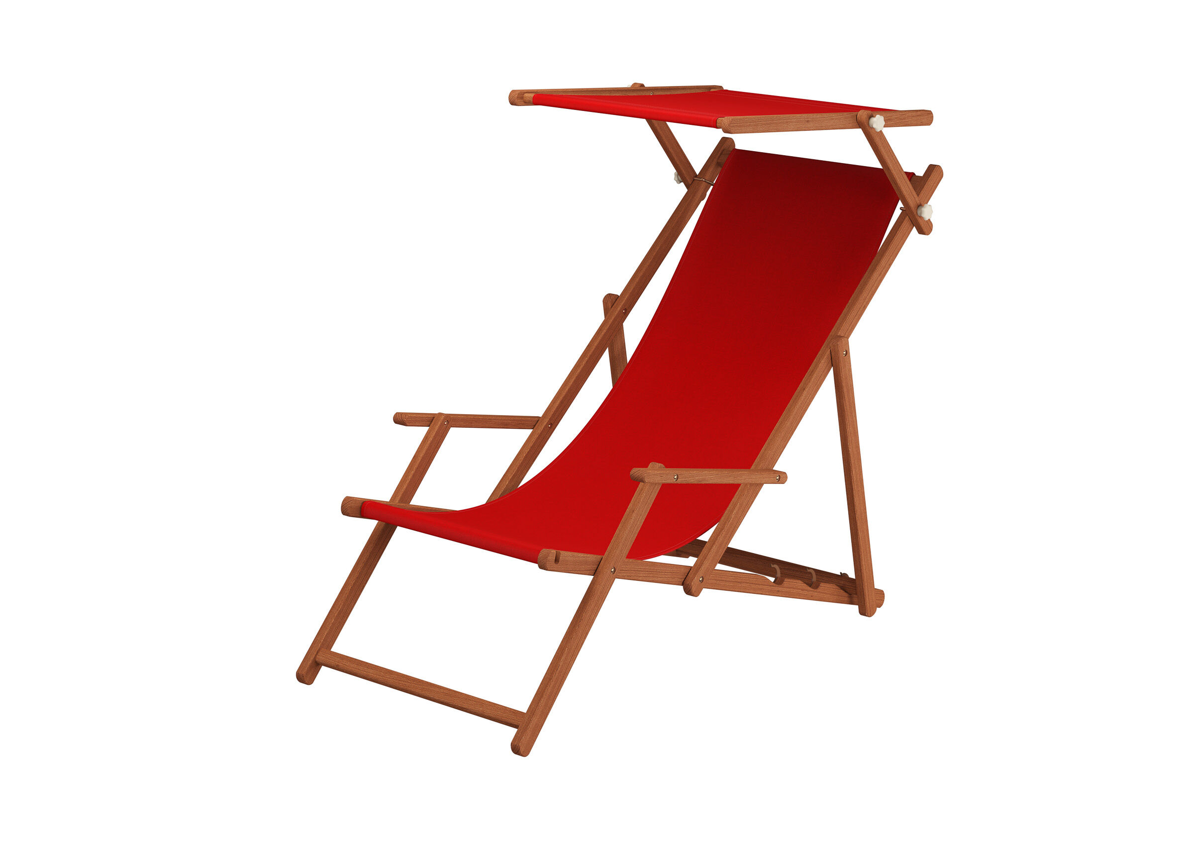 Anglerstuhl mit Sonnendach und rotem Stoff Leinwand, Stuhl, Mobiliar, Strandstuhl mit Sonnendach und rotem Stoff