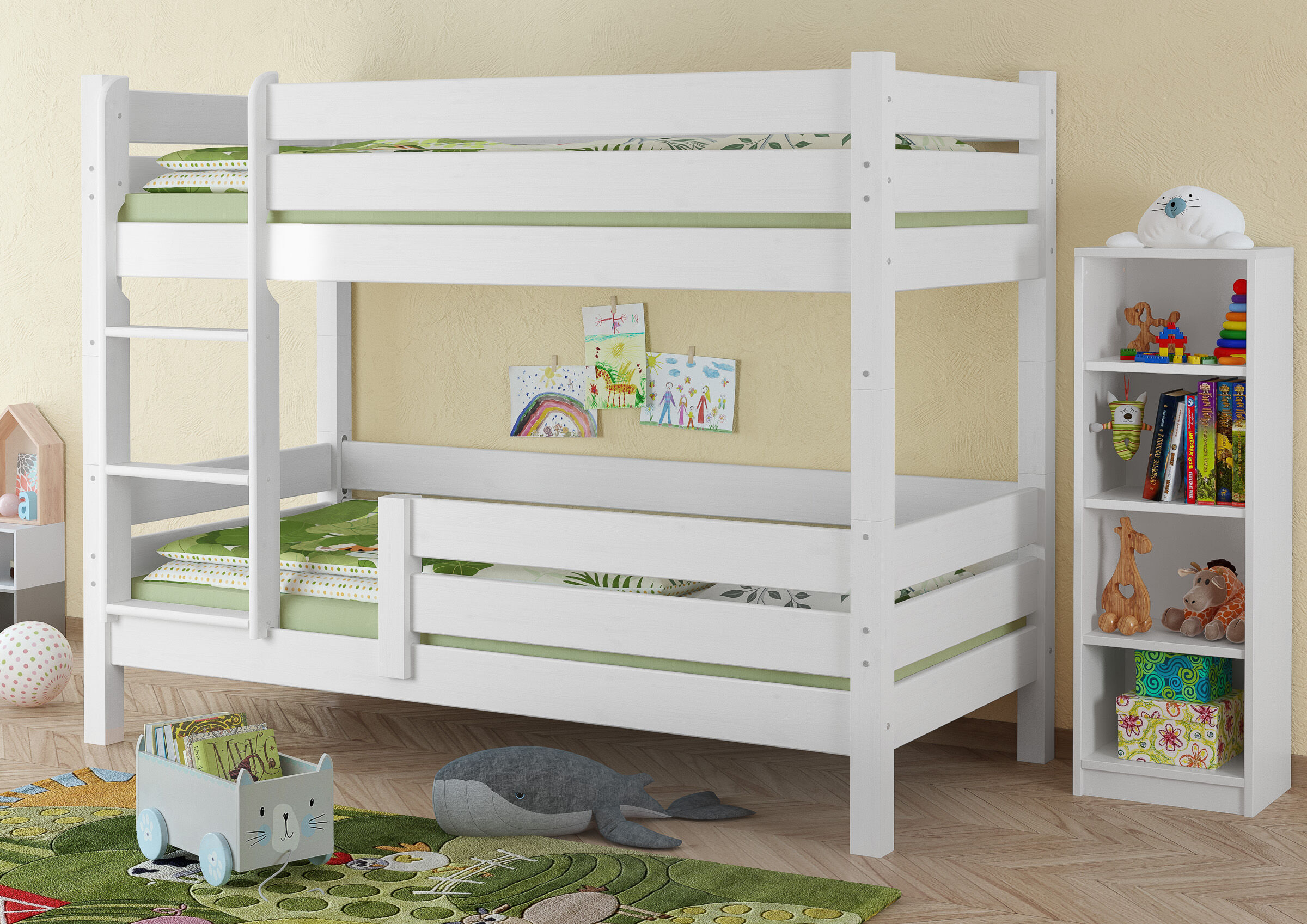 Etagenbett, Kinderbett, weiß, Holz, Latzschutz, Kindersicherung Etagenbett weiß