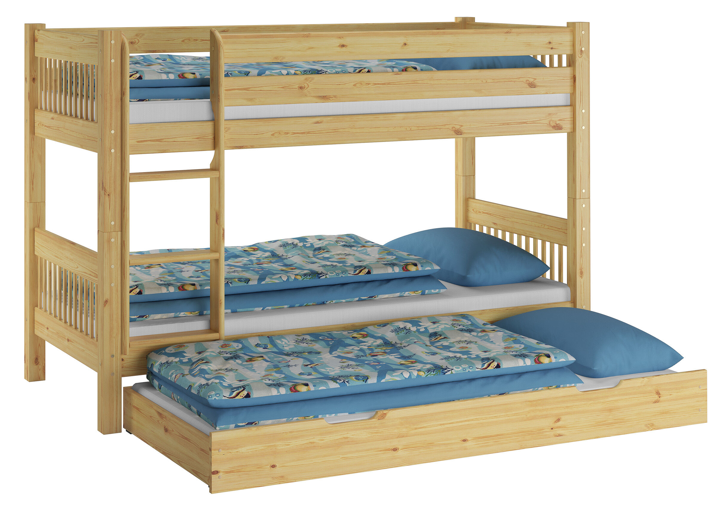 Etagenbett, Holz, Naturholz, Bettgestell, Bett mit zwei Ebenen, Stockbett mit Gästebettkasten