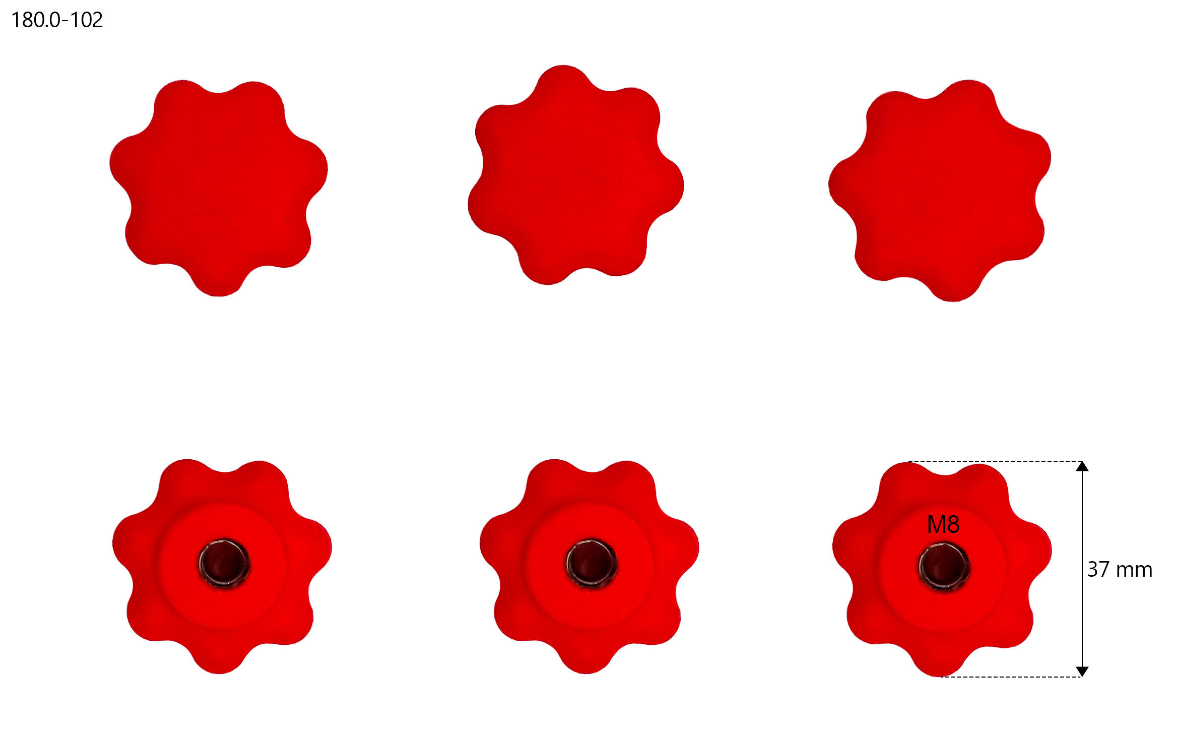 Knopf, Rot, Knopf-Form, Kunststoffknopf, Schraubknopf, 6er Set Sternradmuttern für Schlitten