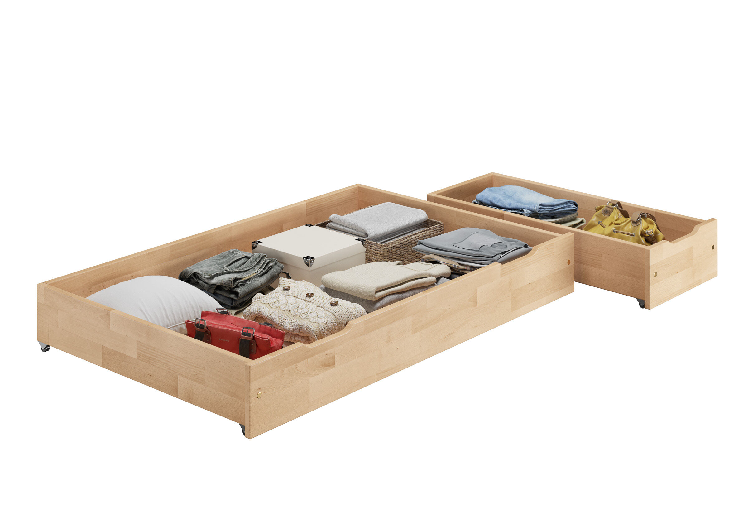 Holzkästen für Buchebetten Schublade, Mobiliar, Krippe, Bett für Säuglinge, Wäscheboxen für Buchenholz-Betten