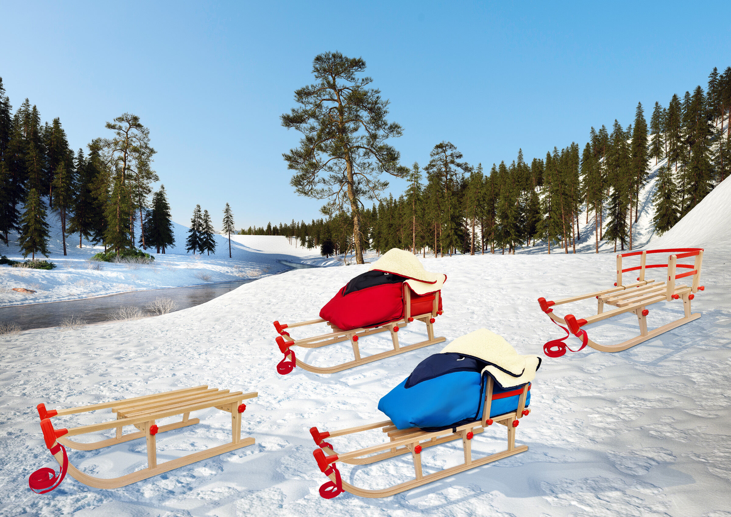 Schlitten, Schlittenpaar, Wintercamping, Schnee, Tierschlitten, Winterbild mit Schlitten