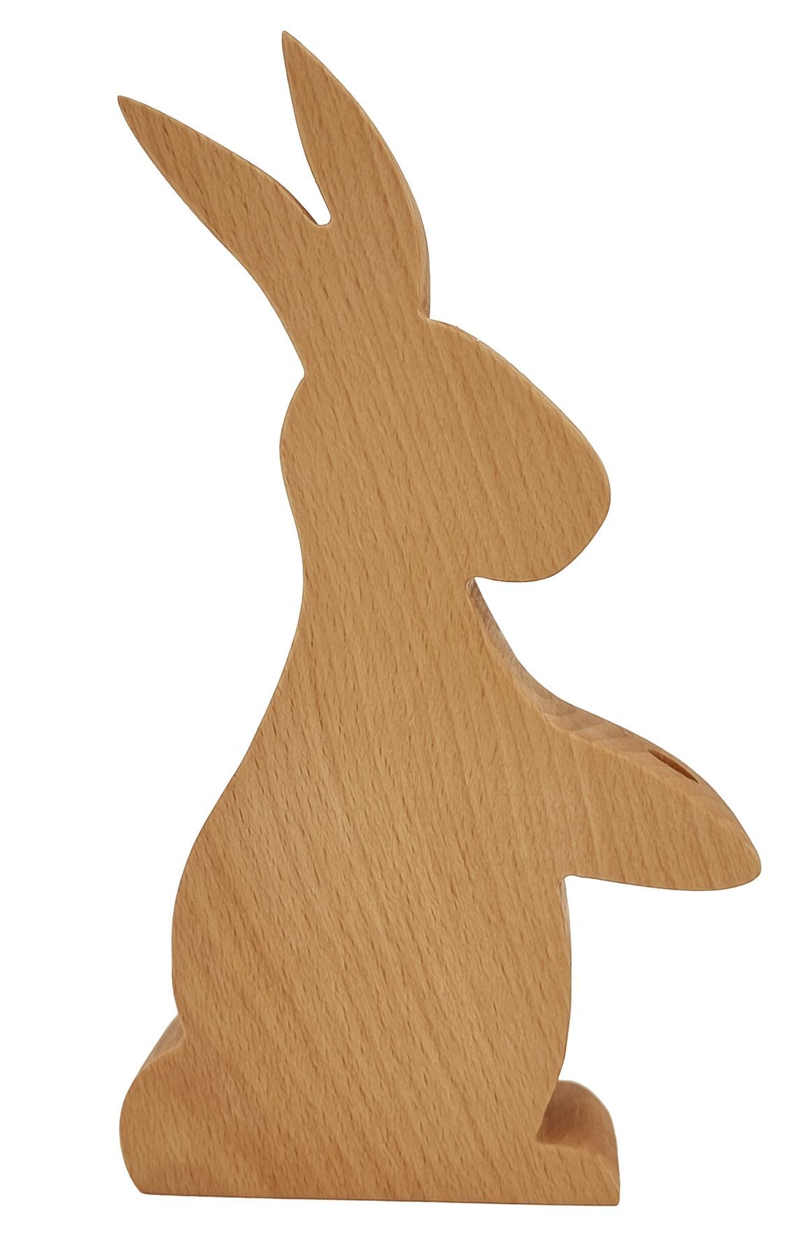 Holzfigur, Hase, Dekoration, Schnitzfigur, Naturholz, Seitenbild des Holzhasen aus Buche