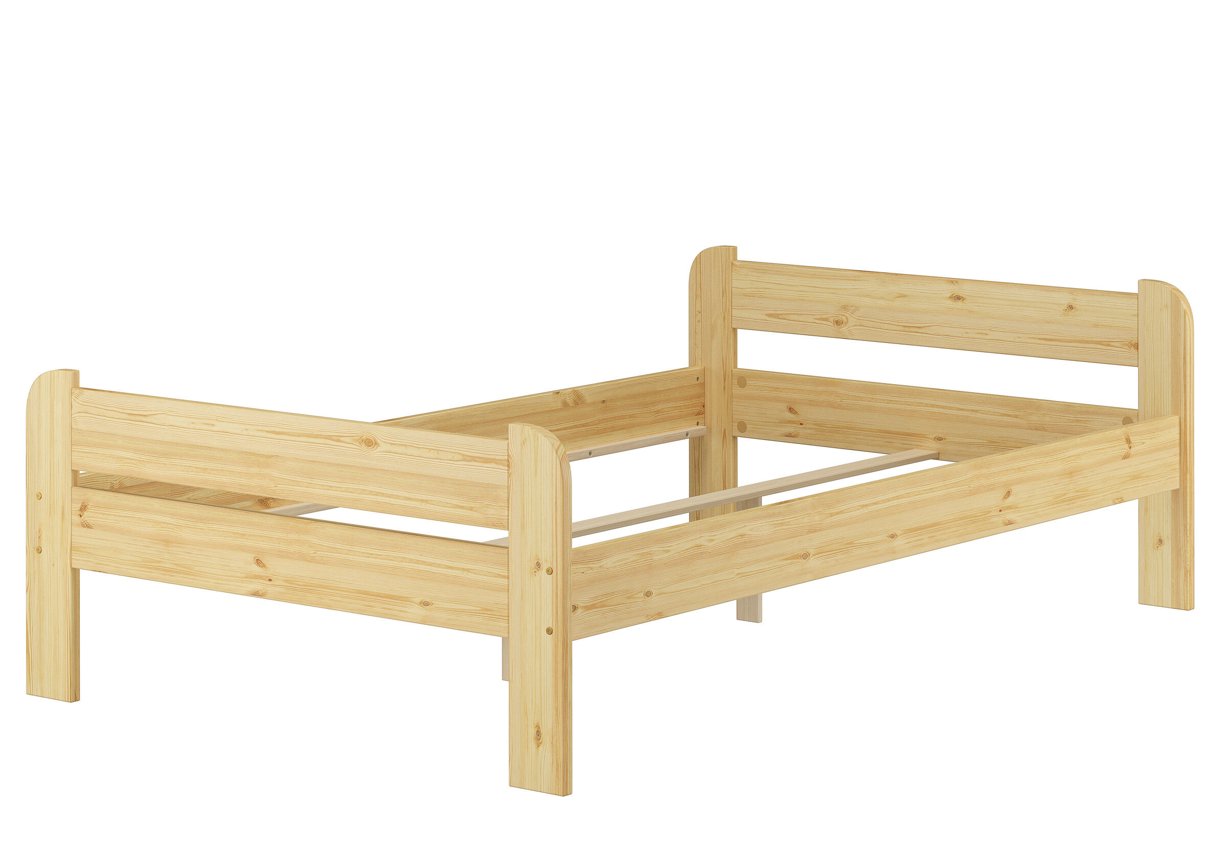 Bettenrahmen, Holzbett, Einzel- oder Bettgestell, Naturholz, Kopf- und Fußteil, jugendbett-robust-120x200