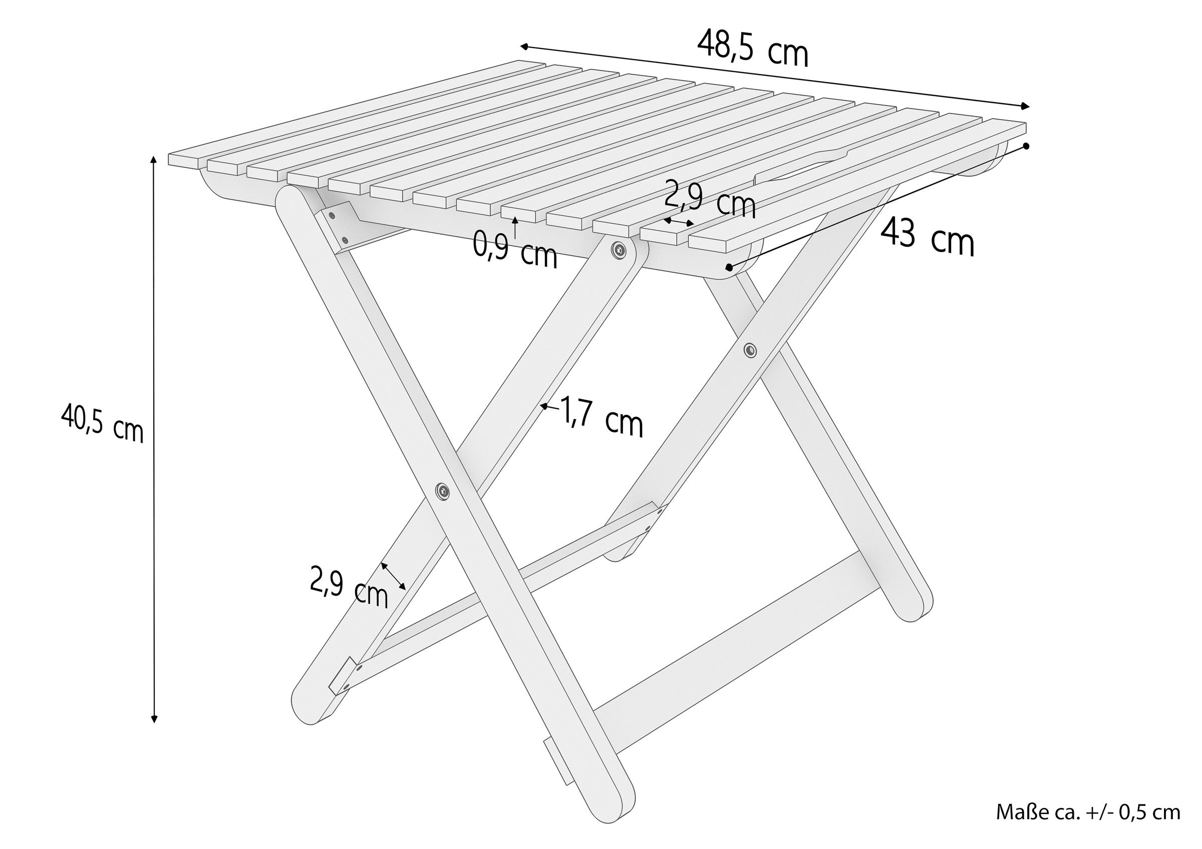 Holzklapptisch, Klapphocker, Latschenstuhl, Holztablett, faltbarer Tisch, Maßskizze