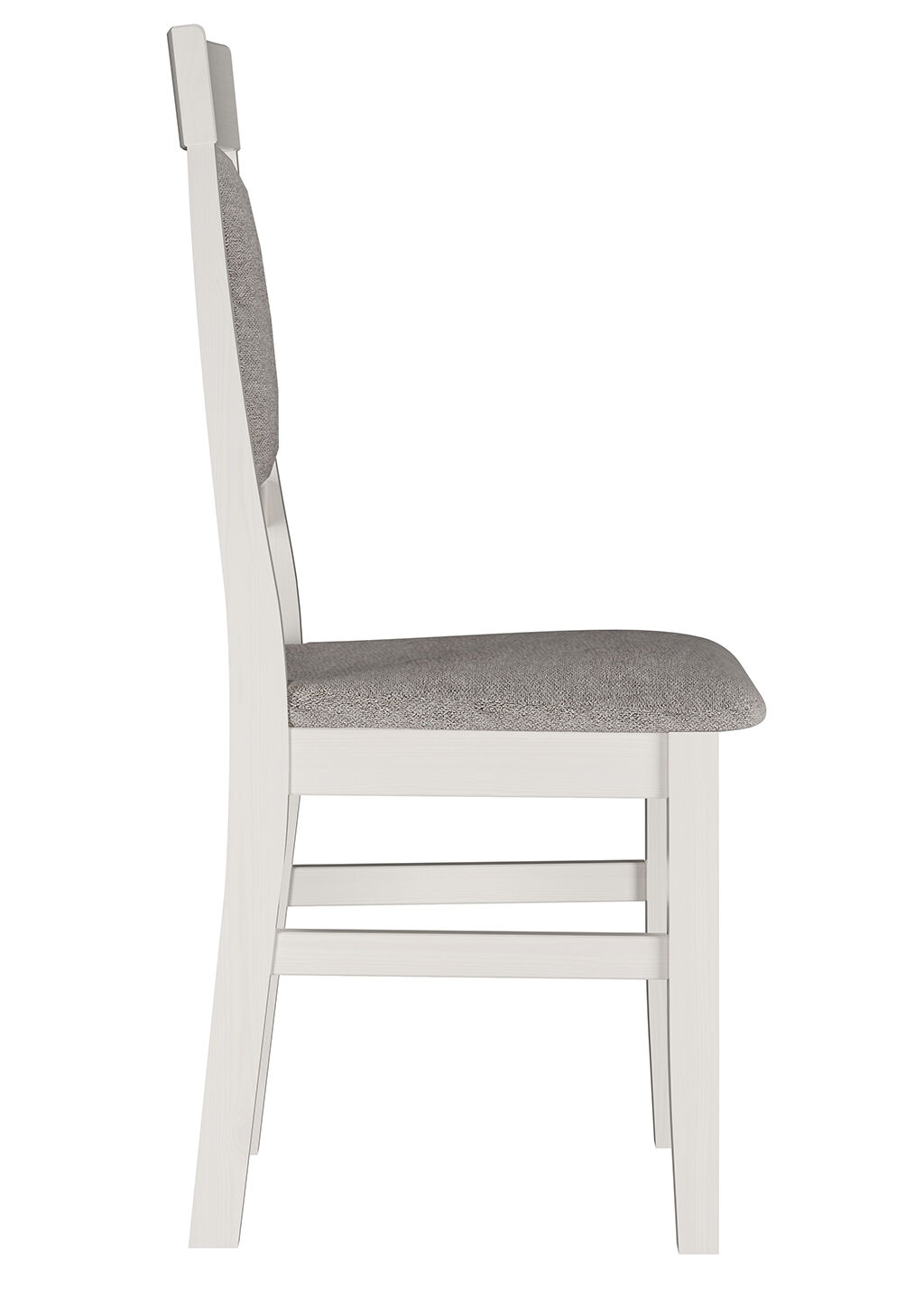 stuhl, stuhl mit gepolsterter rückenlehne, holzstuhl, grau gepolstert, weiße lackierung, Stabiler Holzstuhl aus massiver Kiefer, Modell 25 Bezug Grau, waschweiß lackiert, Modernes Design mit gepolstertem Sitz und Lehne