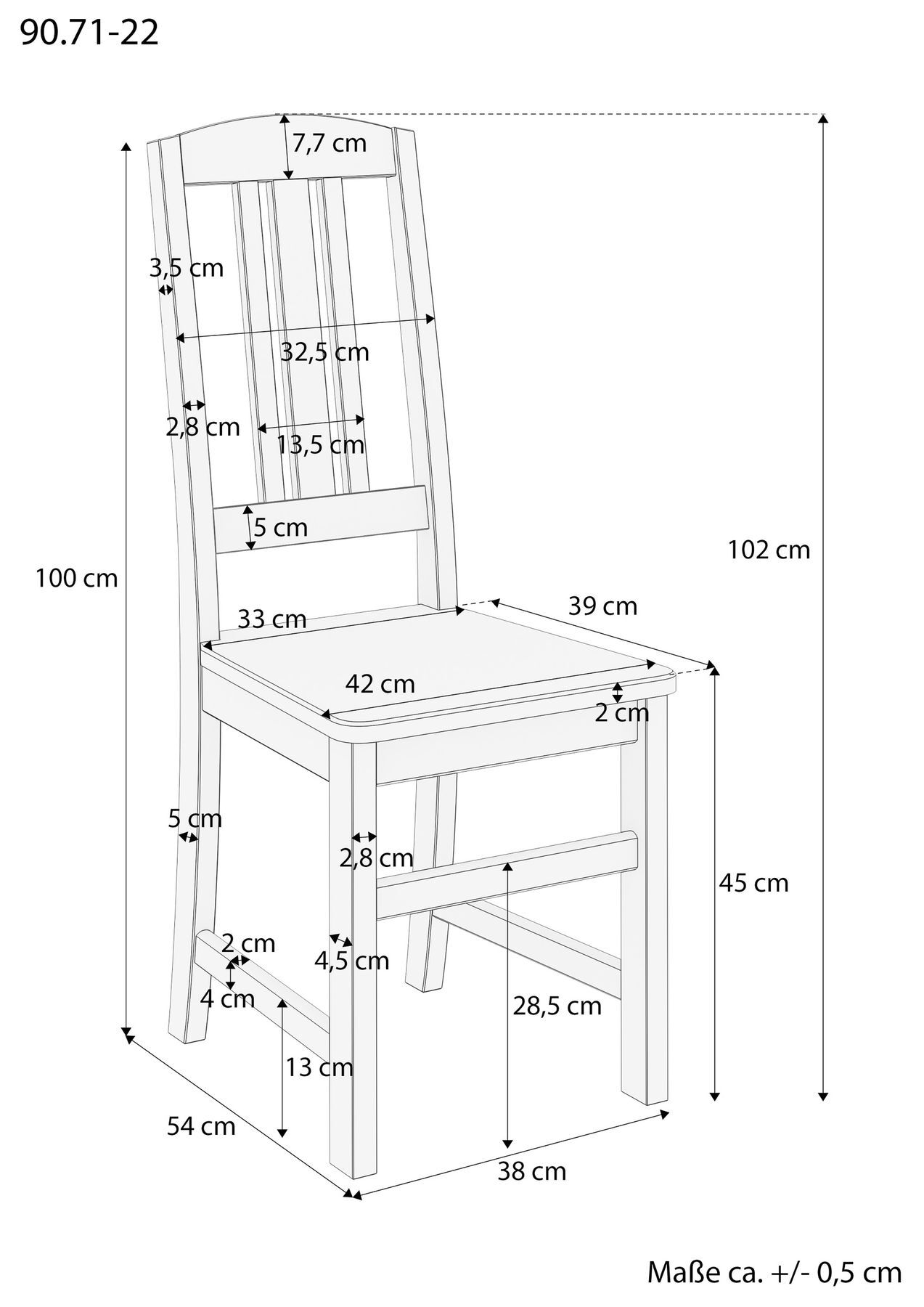stuhl, holzstuhl, hochstuhl, esszimmerstuhl, abmessungen, Holzstuhl mit Maße