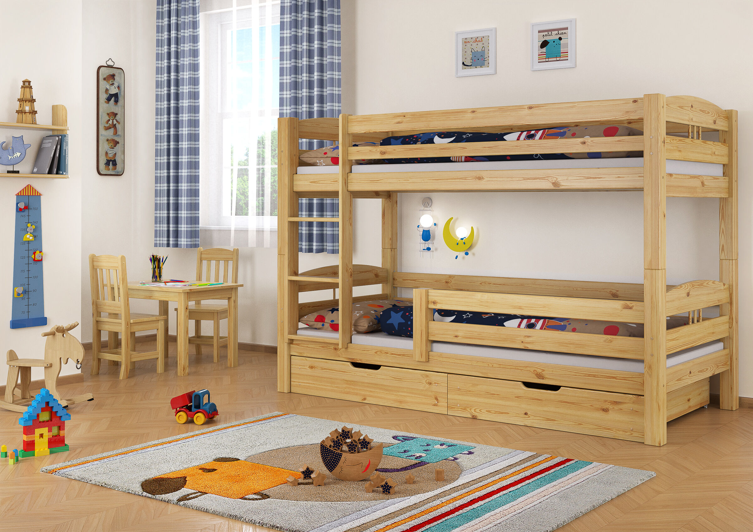 kinderzimmer, hochbett, holz, bettgestell, spielzeug, Kinderschlafzimmer Kiefer natur
