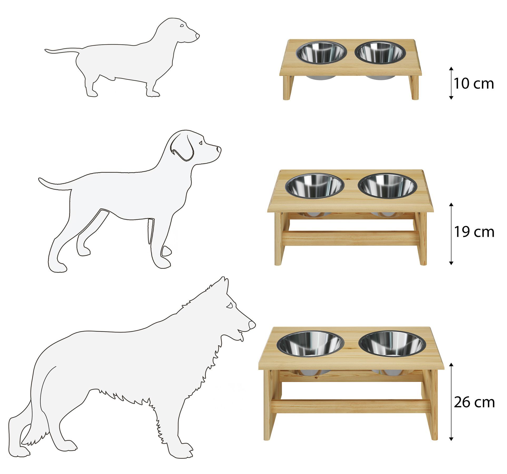 Hund, Hundenapf, Futterstelle, Essnäpfe, Holztisch, Futterstation in 3 Größen