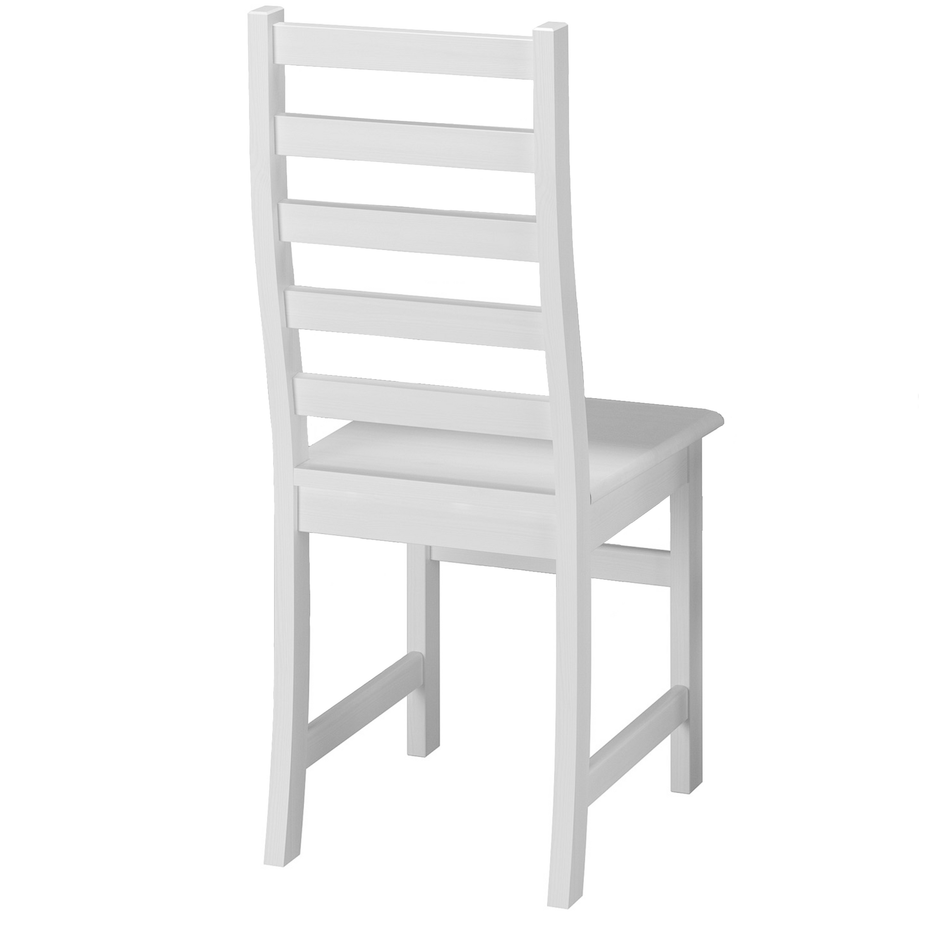 stuhl, holzstuhl, weiß, hochstuhl, lattenrückenteil, Stabiler Holzstuhl aus massiver Kiefer, Modell 21, waschweiß lackiert, modernes Design - elegant geschwungene Lehne mit Querstreben