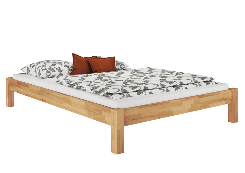 Bettgestell, Holzrahmen, Holzbett, Bett mit Holzkonstruktion, Bettrahmen, Ehebett in Buche