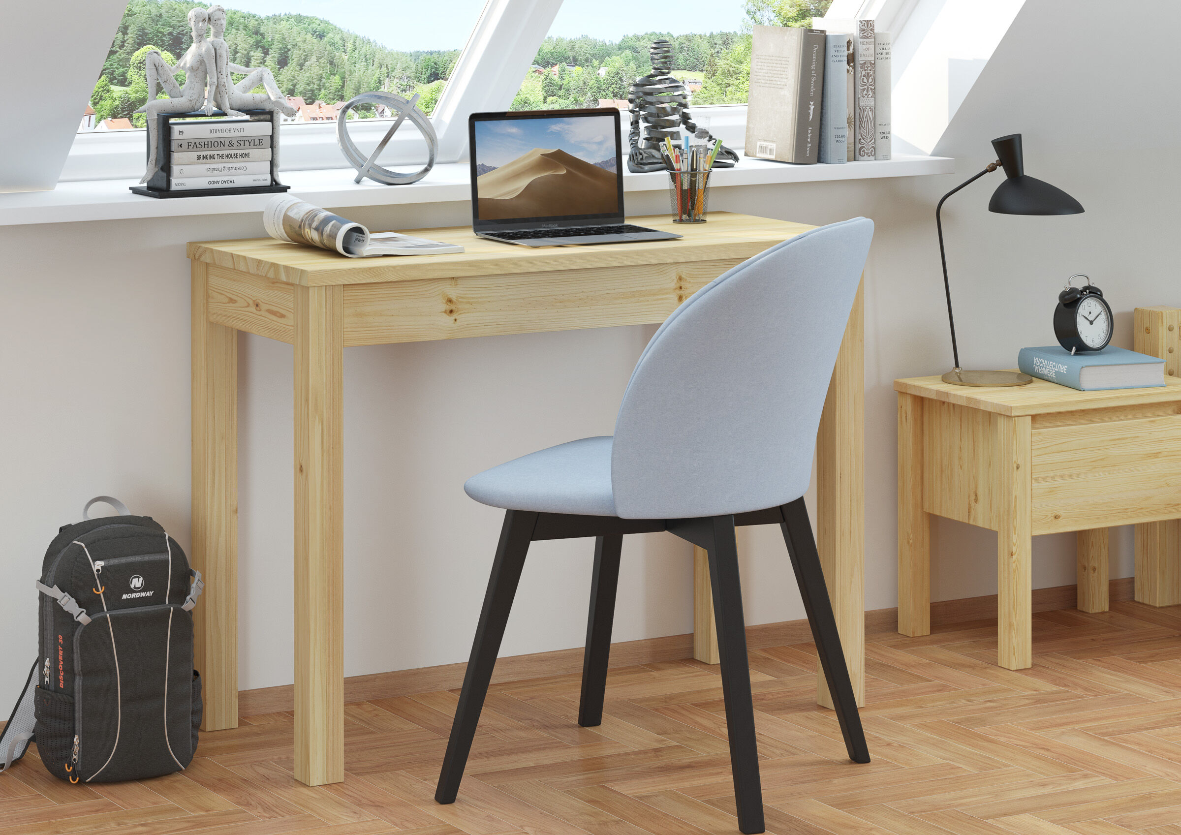 schreibtisch, stuhl, stuhl schwarz, holz, zubehör, Laptop, deko, Schöner Laptoptisch aus Kiefer 100x45