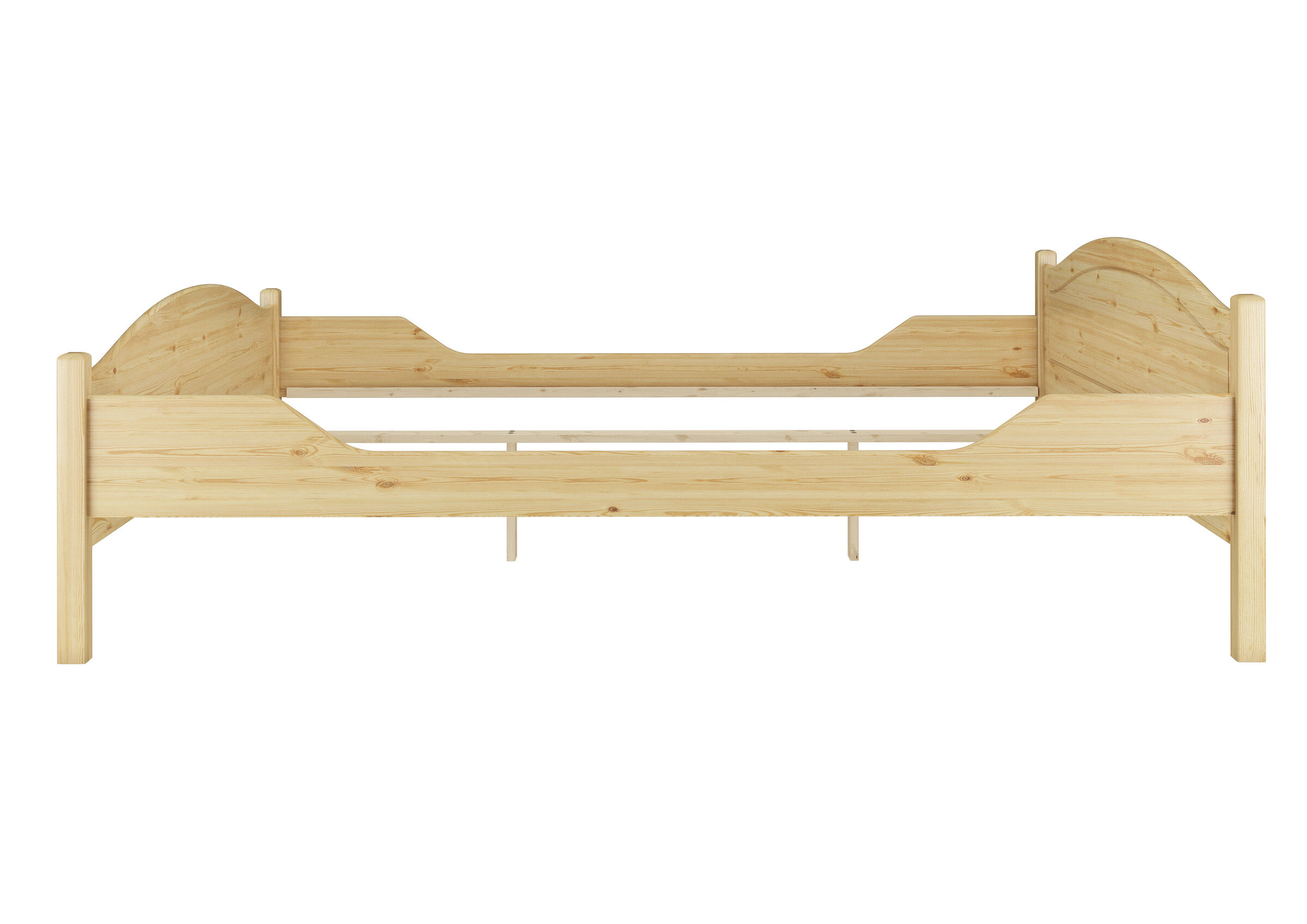 Kinderbett, Holz, Einzelbett, Naturholz, Kopfteil geschwungen, Seitenansicht Doppelbett Kiefer natur