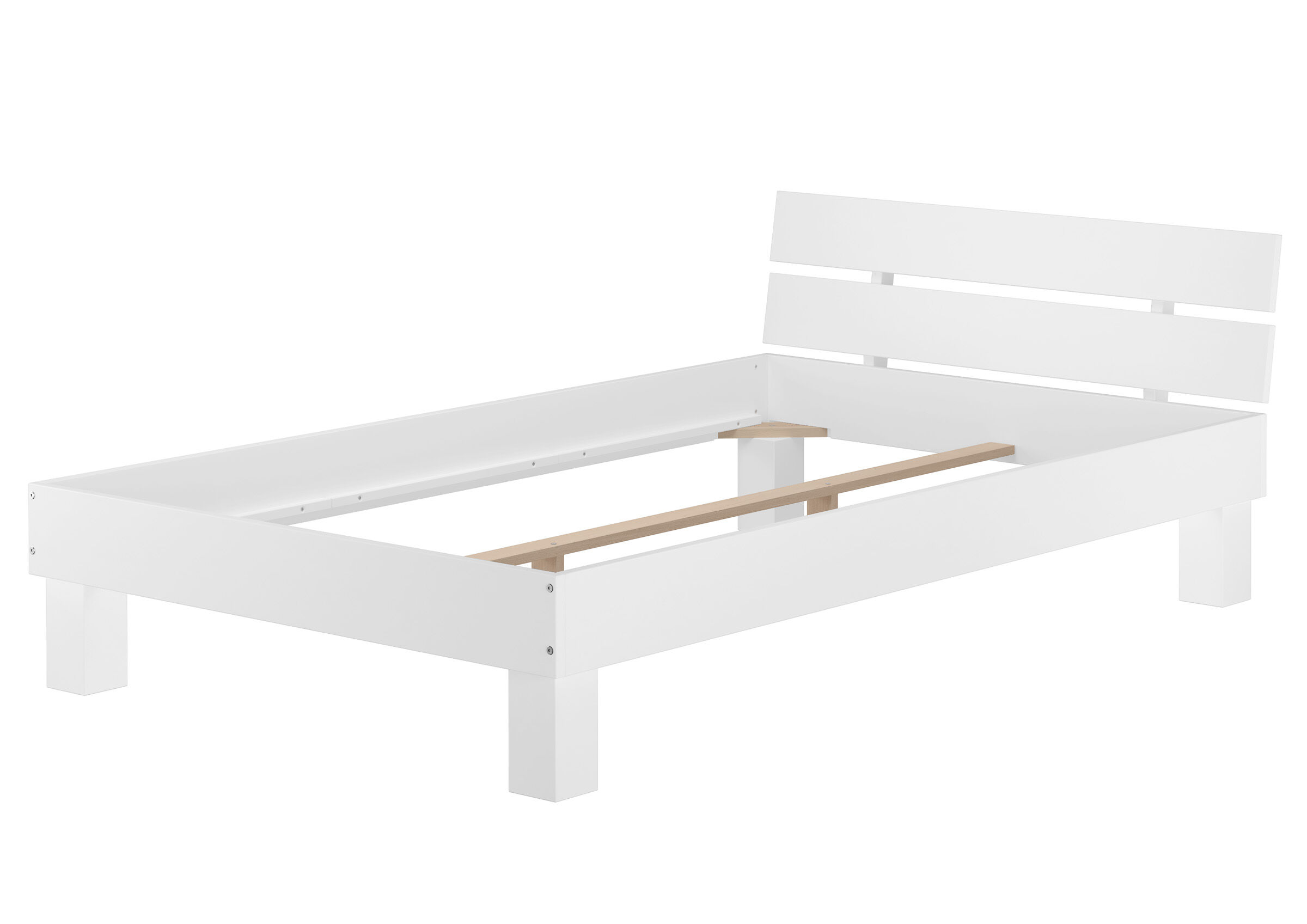 einzelbett, holzlatten, weiß, bettgestell, rahmenbett, Waschweißes Vollholzbett 120x200 mit Kopflehne