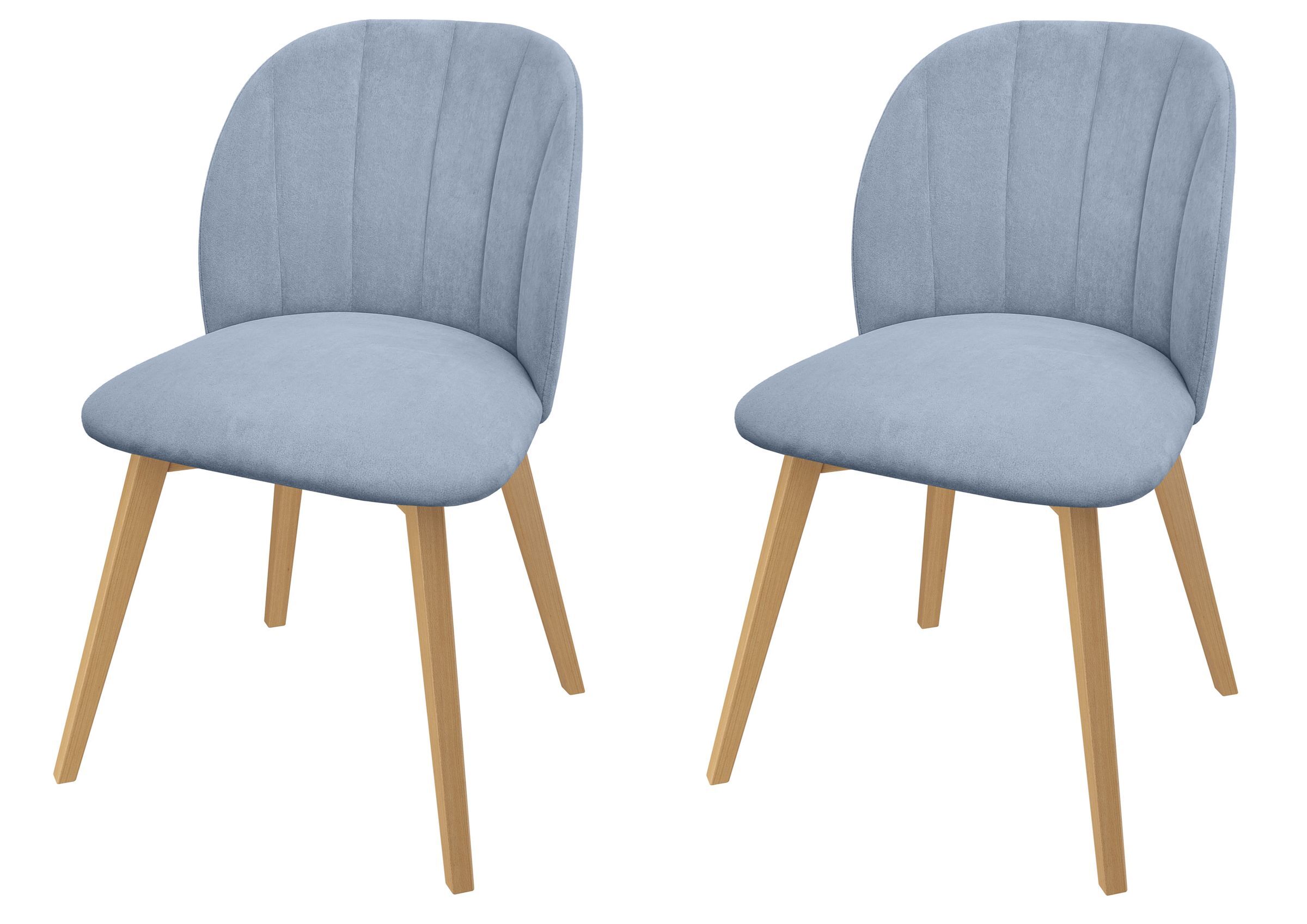 Stühle, Stuhl-Motiv, Holzbeine, Grau-Blau, Polsterstuhl, zeitlose Massivholzstühle mit grauem Polster
