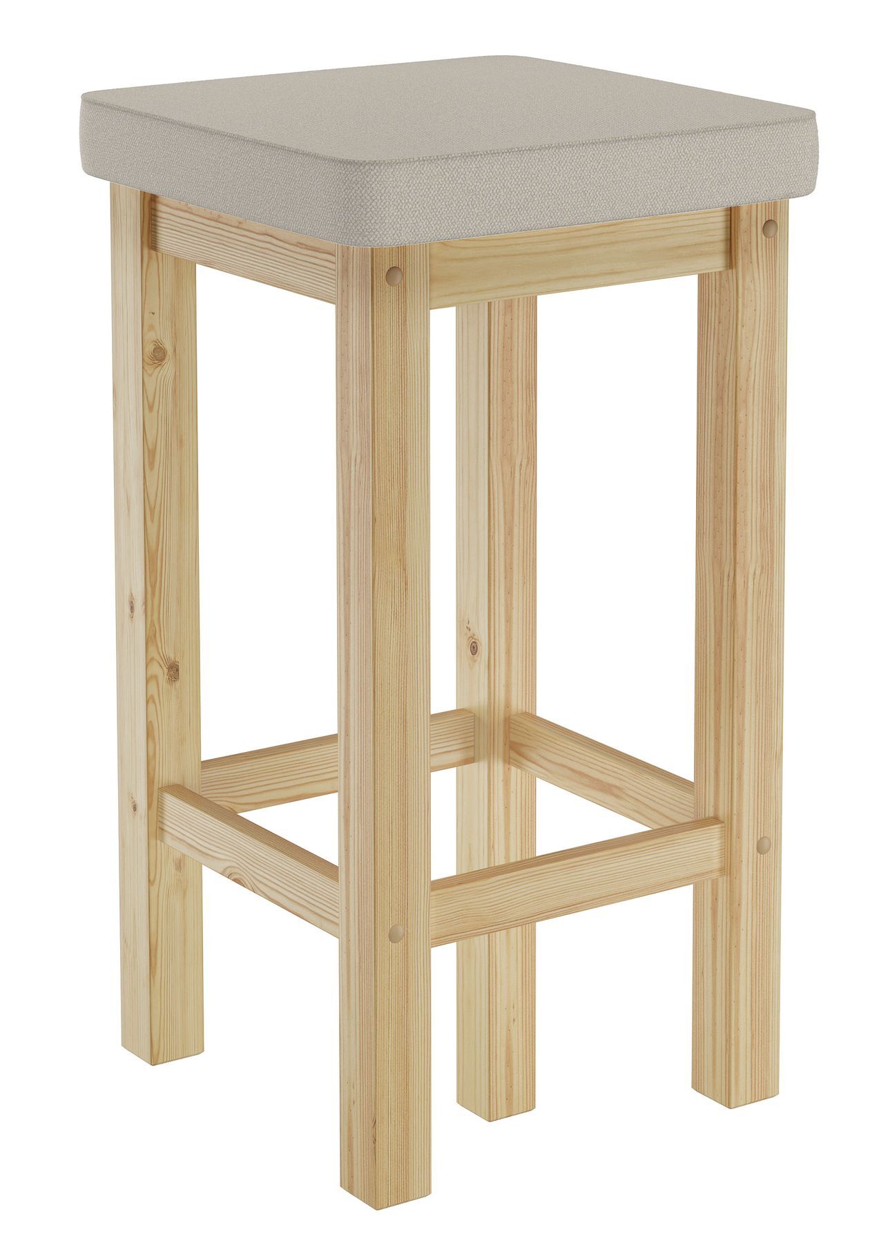 Barhocker, Holzrahmen, gepolsterte Sitzfläche, Beige Kissen, Höhe Hocker, niedriger-Barhocker-gepolstert-beige