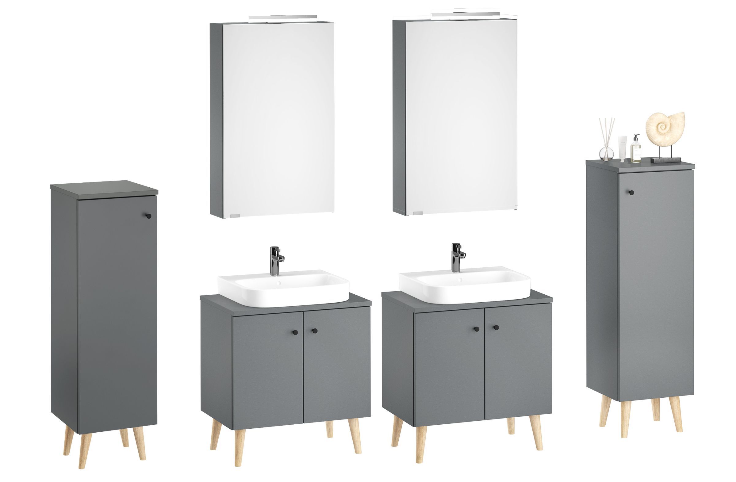 Waschtisch-Unterschrank, Hängeschrank, Waschbecken, Spiegelkasten, Badezimmer-Set, stehende Badezimmermöbel grau