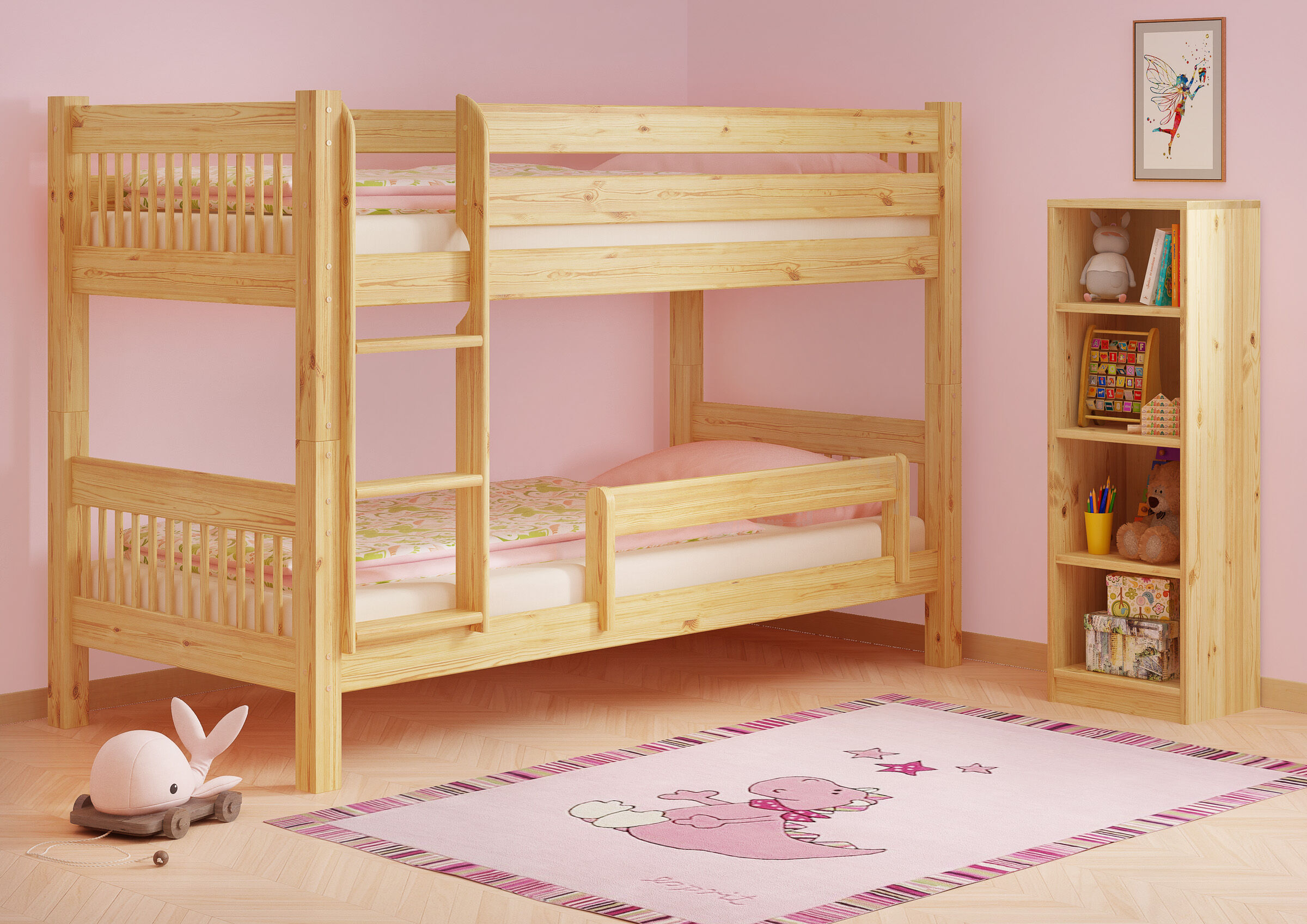 Kinderstockbett aus Massivholz mit wählbarem Zubehör, Liegefläche 90x200 V-60.12-09Ni70