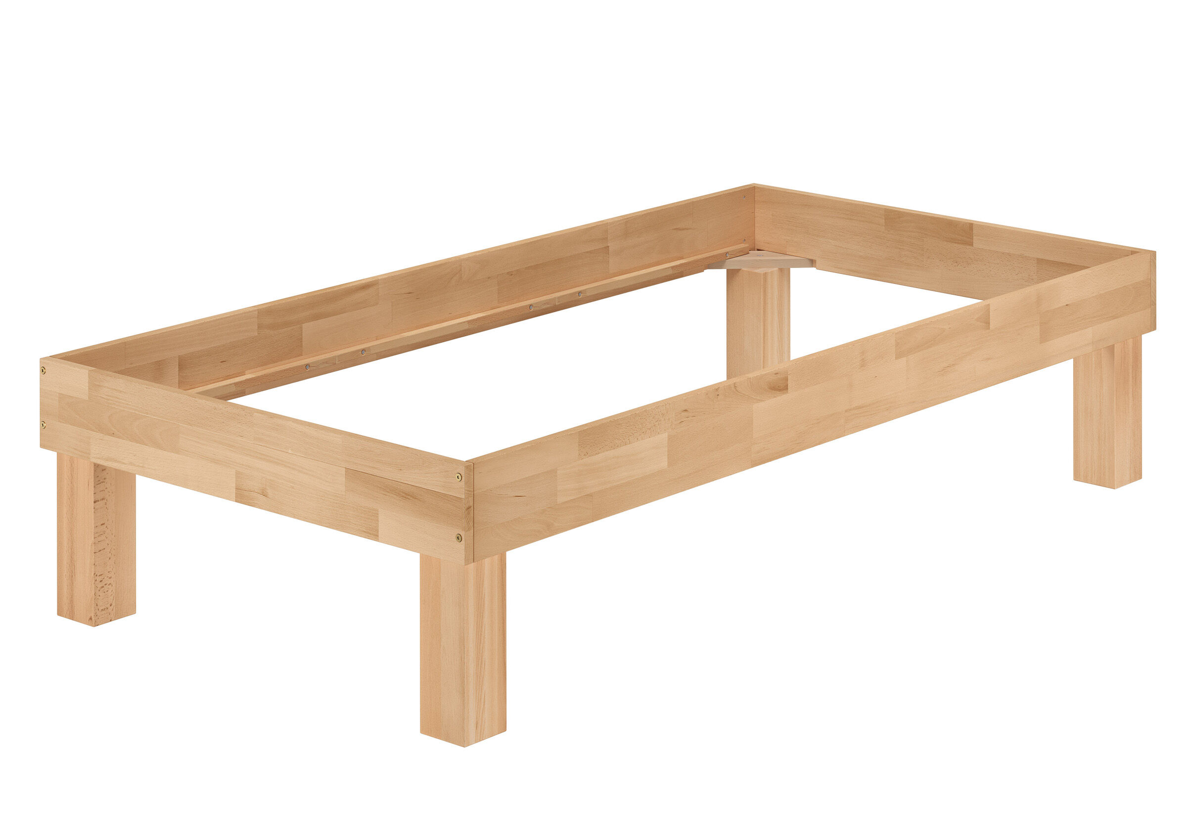Holzrahmen, Bettgestell, Massivholz, Kiefer, Rahmenkonstruktion, Einzelbett 90x200 Buche