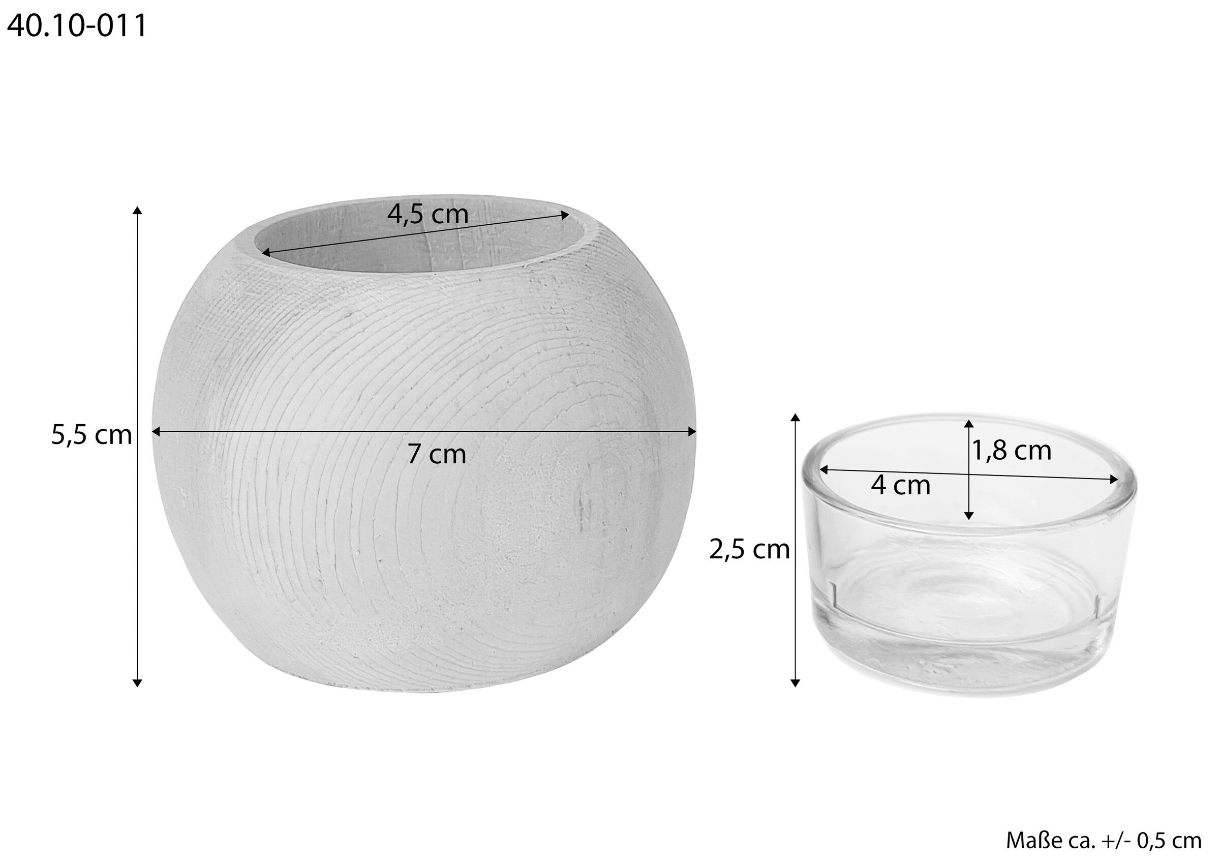 Vase form, Rundform, Holzmasse, Innenöffnung 4,5 cm, Glasbehälter, Windlicht und Glasmaße