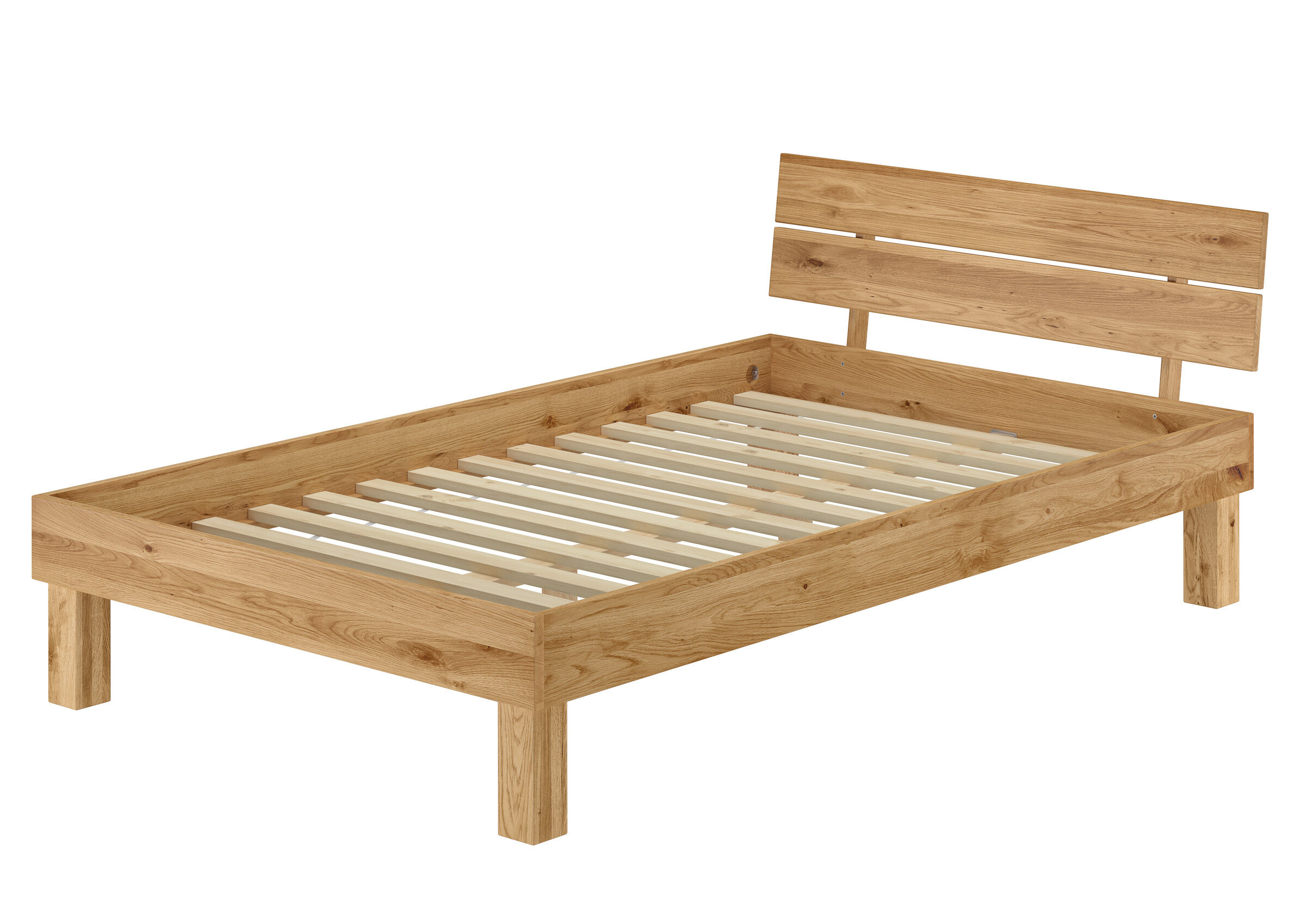 Holzbett, Doppelbett, Lattenrost, Naturholz, Kopfteil, Schönes Massivholzbett 120x200 mit Rollrost