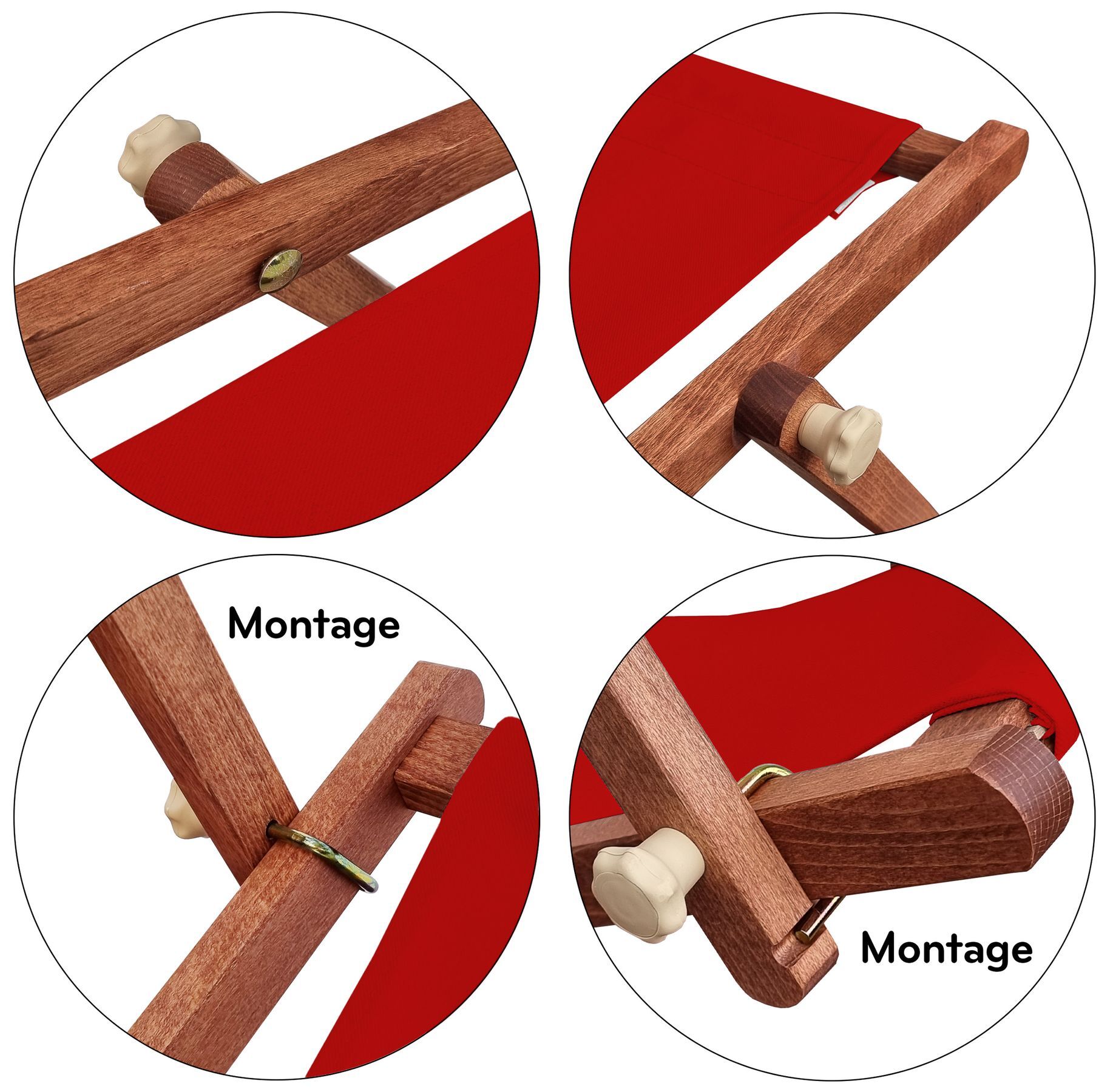 Sonnendach aus Buche mit Stofffarbe rot im Detail