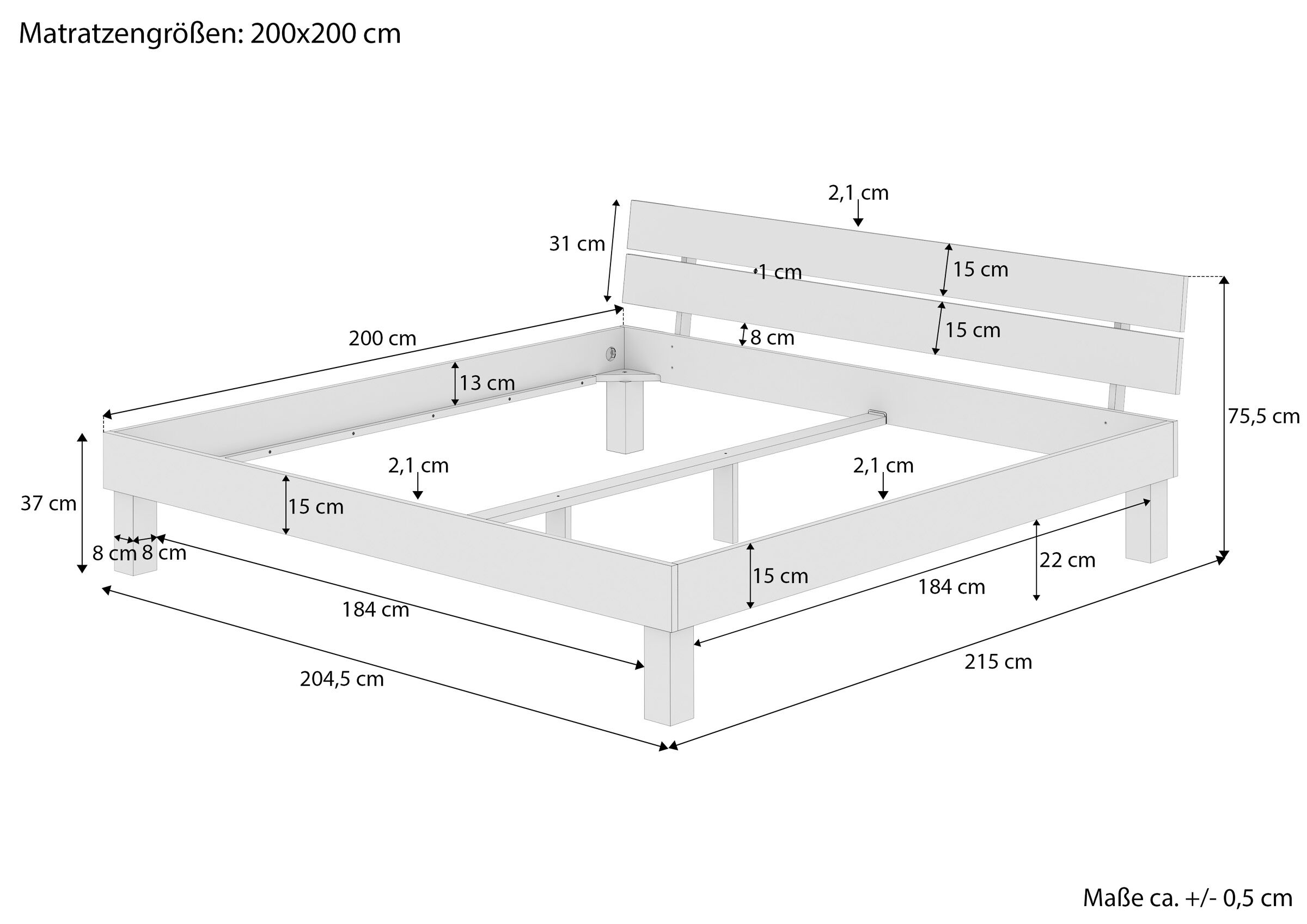 bettgestell, Holzbeton, Betonholz, Stahlbettrahmen, schlichtes Design, Maße des Ehebettes 200x200 aus Eiche