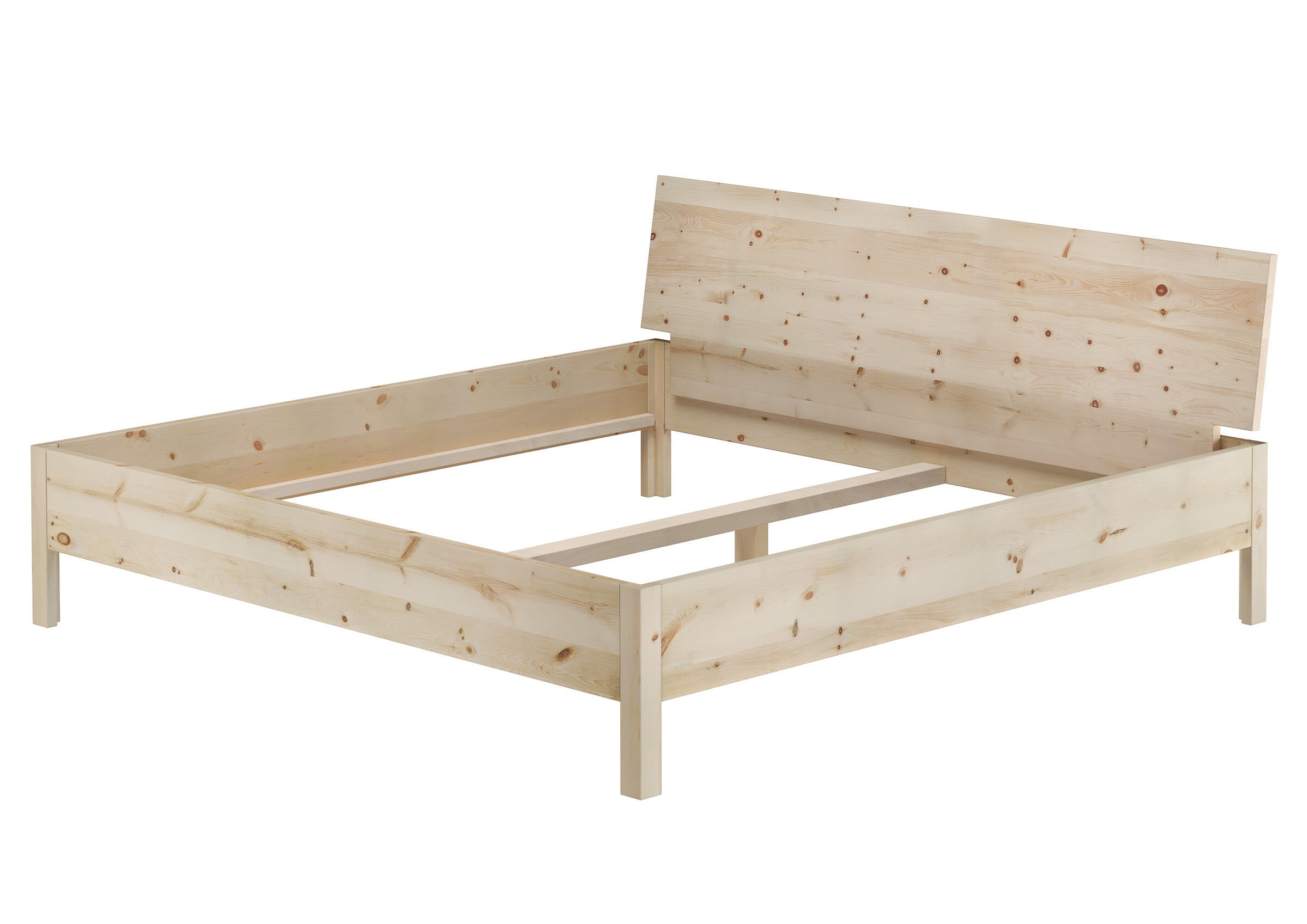 holzbett, stabiles gestell, Massivholz, Bettrahmen, unbehandelt, Schönes Doppelbett 200x200 mit Kopflehne