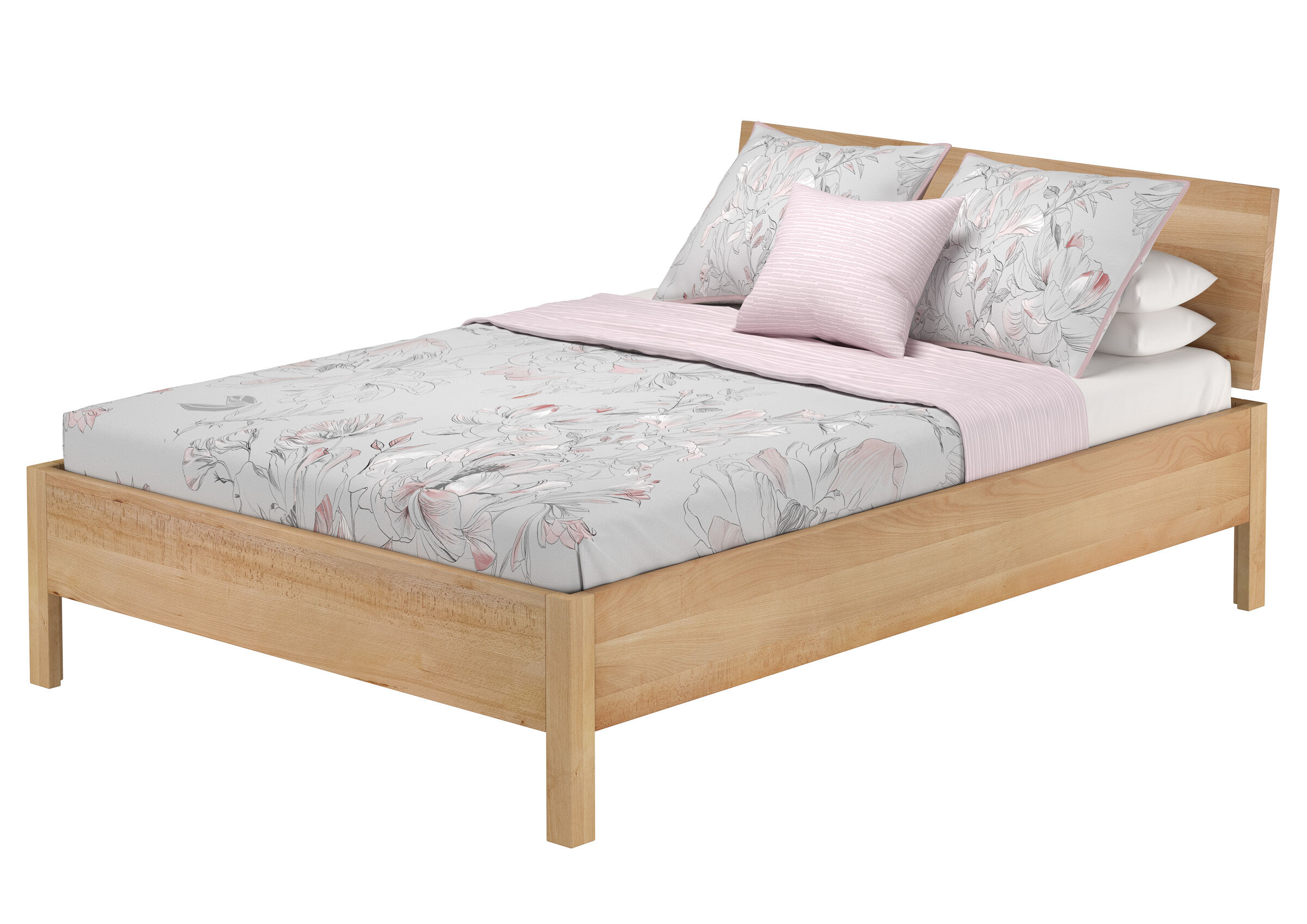 bett, bettgestell, holzbettrahmen, bettwäsche, blumenmuster, Holzbett geölt 140x200 metallfrei