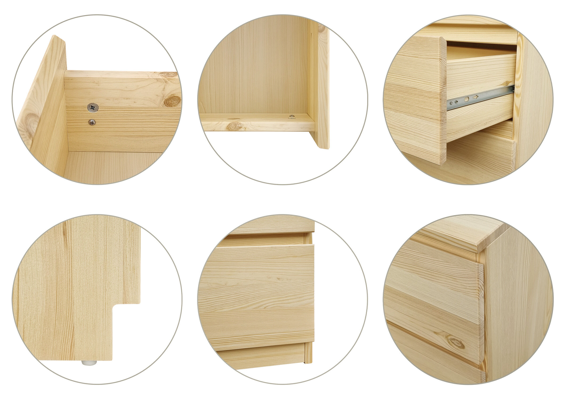 Holz, Kommode, Schubladen, Naturholz, Furnier, Detailbilder der Schublade der Holzkommode