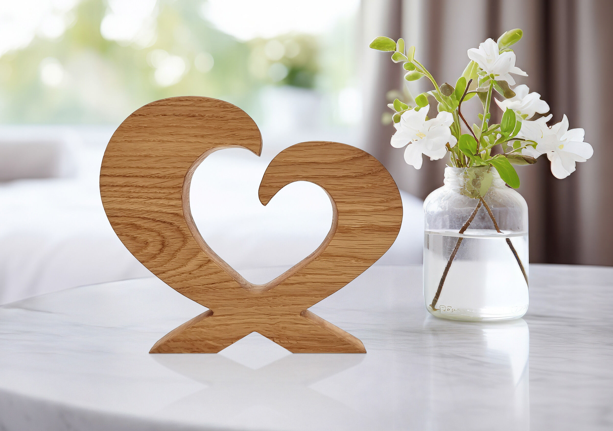 holzfigur, herzskulptur, dekofigur, pappelholz, wohnaccessoire, Schönes Holzherz aus Eiche
