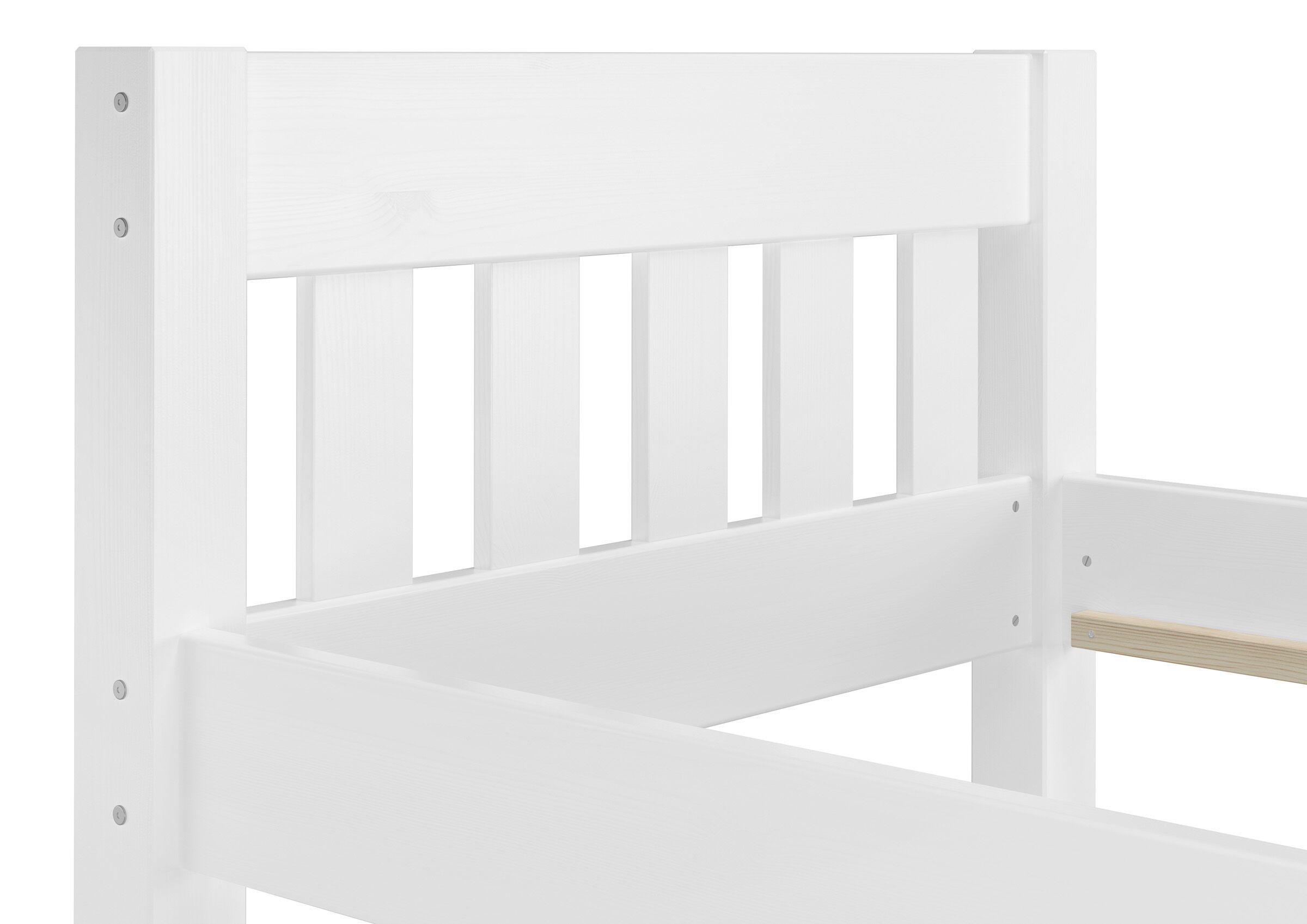 Kinderbett, Holz, Weiß, Lattenrost, Kopfteil, Kopfteil Kiefer waschweiß
