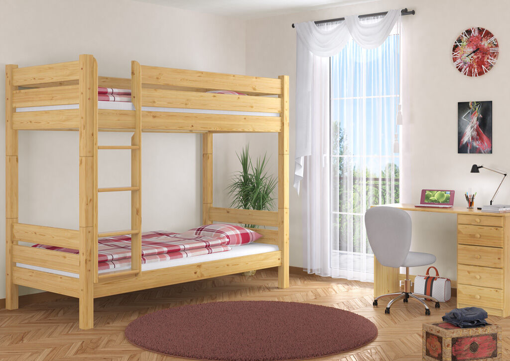 hochbett, holz, jugendzimmer, schreibtisch, teppich, Schlafzimmerbild Kiefer natur Etagenbett