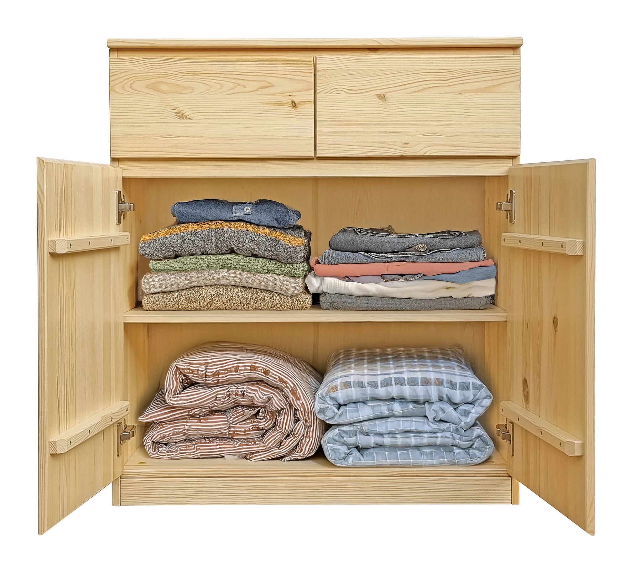 Kleiderschrank, Holzschrank, Kleidung, geöffnet, Platz organizer, Detailbild des Stauraums der Kieferkommode