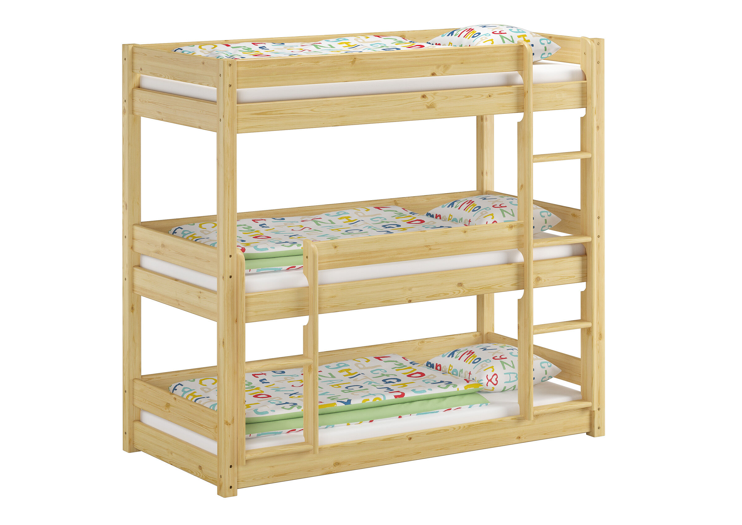 Etagenbett, Holzbett, Stockbett, Naturholz, Mehrfachbett, Dreier Etagenbett Kiefer natur