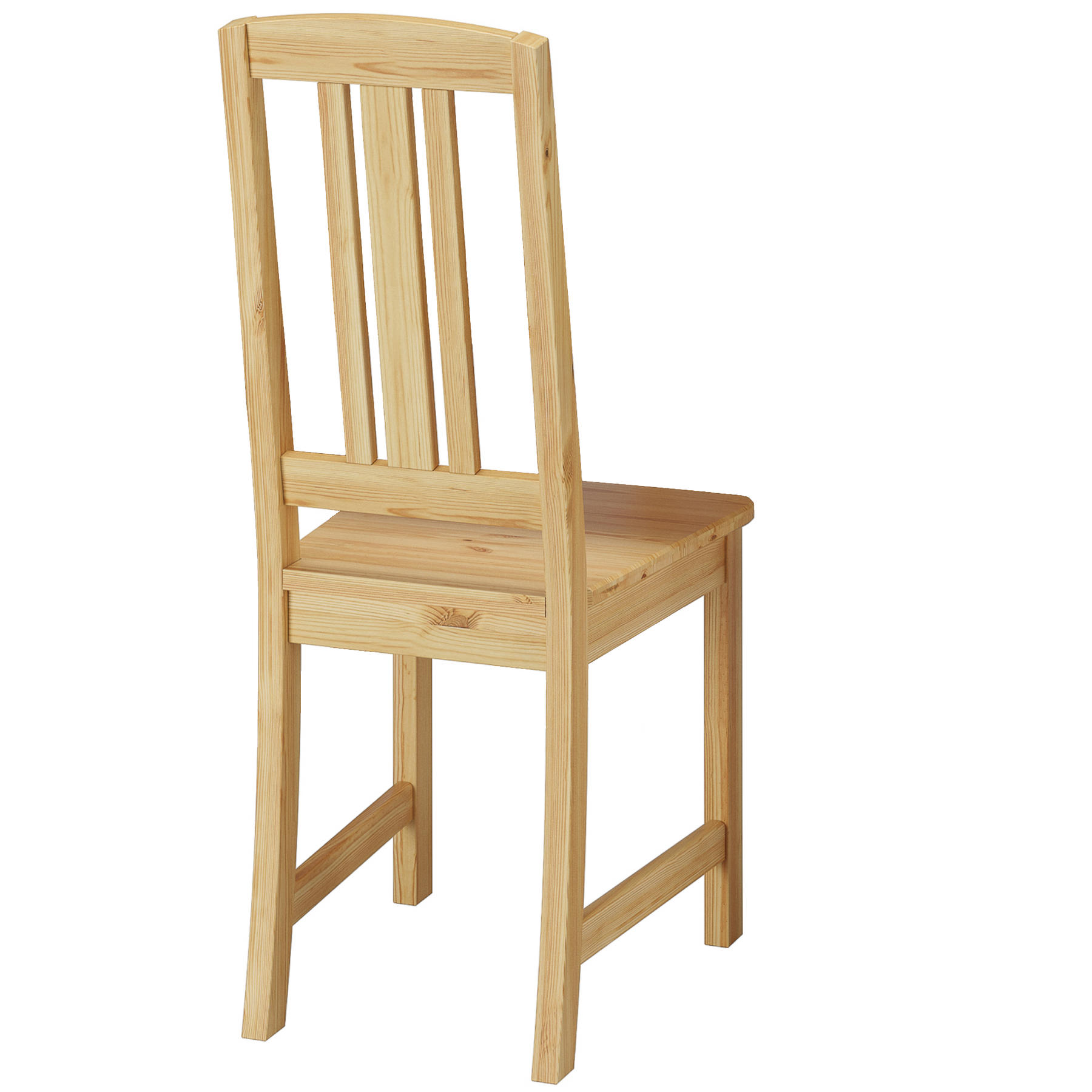 Stabiler Holzstuhl aus massiver Kiefer, Modell 22, klar lackiert, modernes Design - hohe Lehne mit Längsstreben Stabiler Holzstuhl aus massiver Kiefer, Modell 22, klar lackiert, modernes Design - hohe Lehne mit Längsstreben