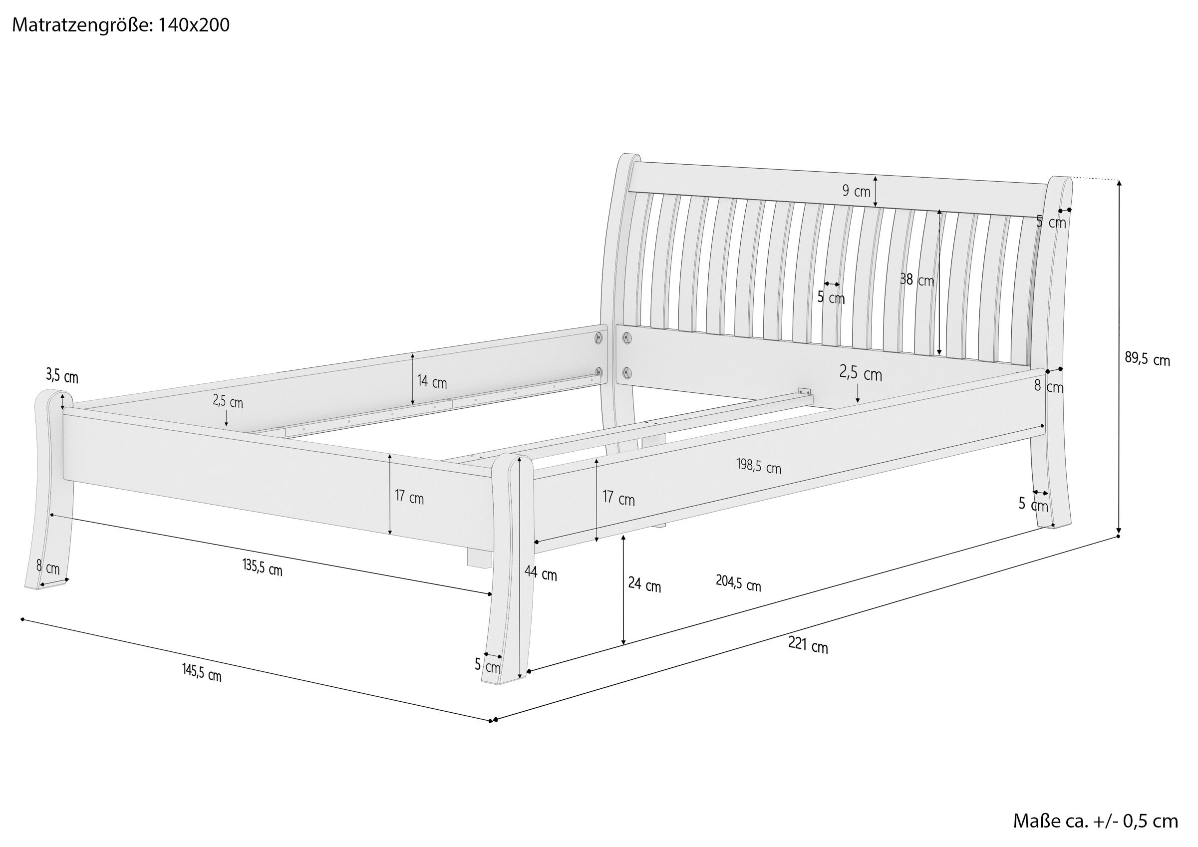 Moebel, Krippe, Bett für Säuglinge, Bett, Maßskizze