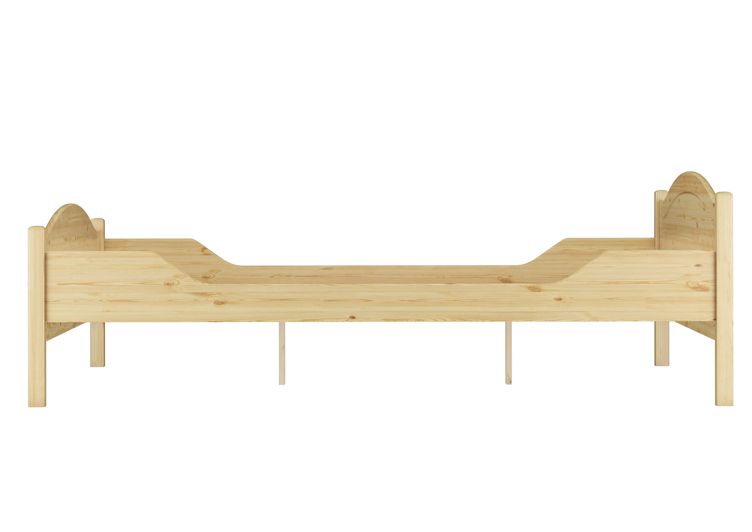 holzbettrahmen, holzbettt, bettgestell, holz, naturholz, Seitenansicht Doppelbett Kiefer natur
